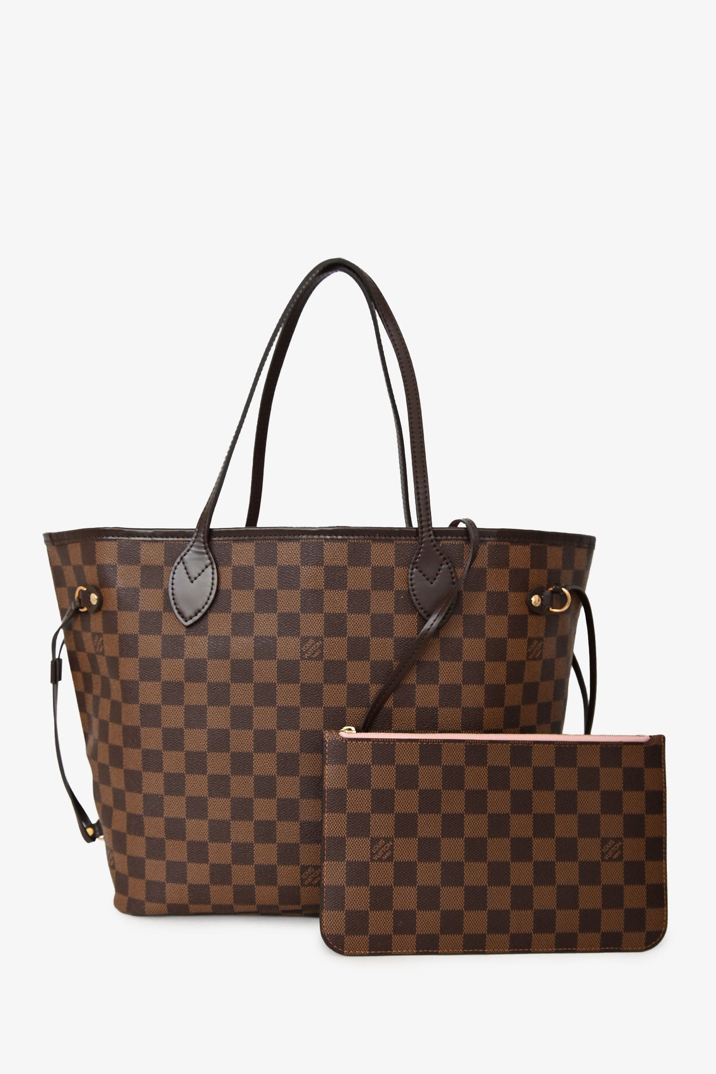 Louis Vuitton 2018 Damier Ebene Rose Ballerine Neverfull MM With Pouch