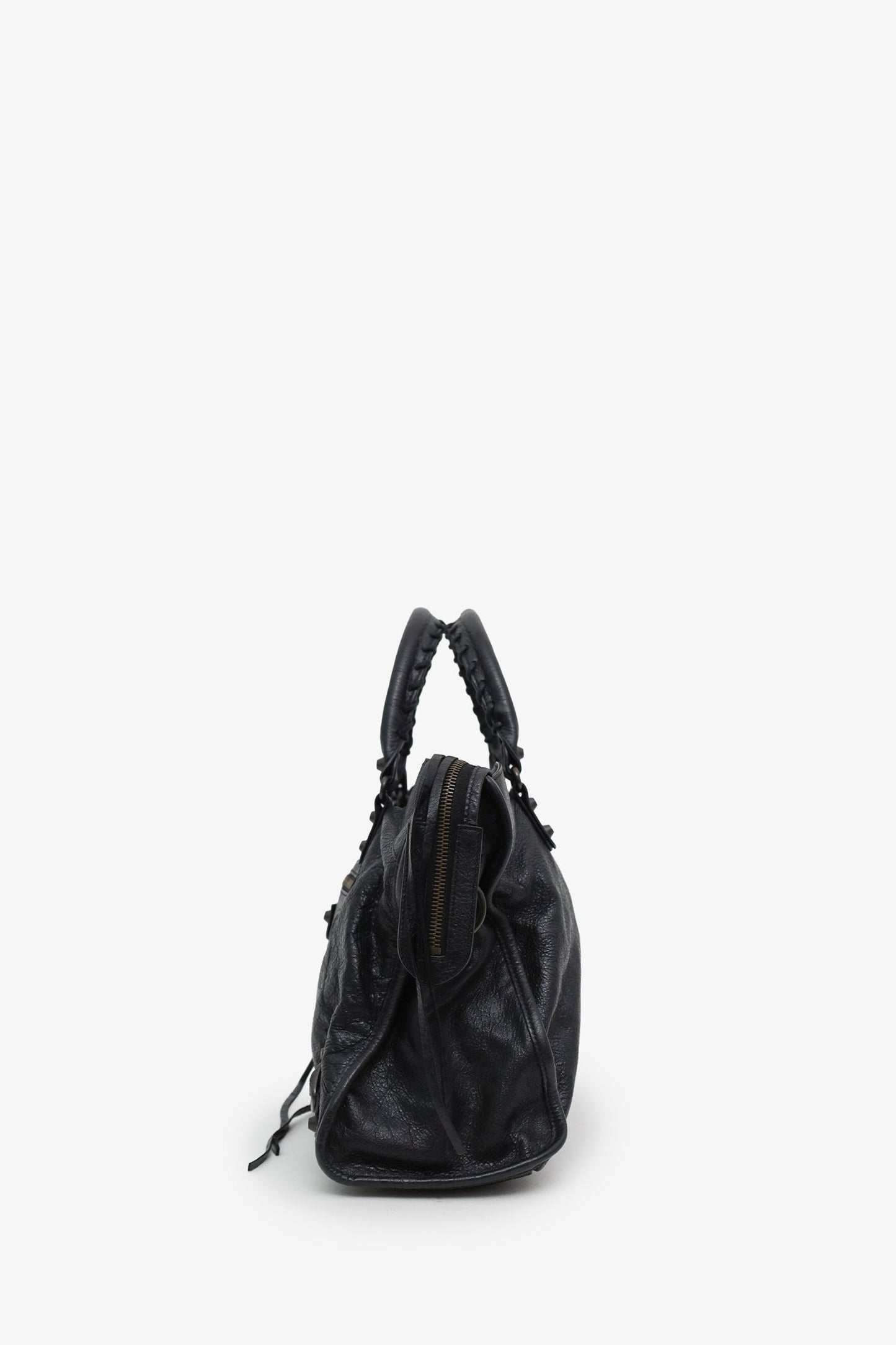 Balenciaga Black Leather Classic Motocross Small City Bag with Strap