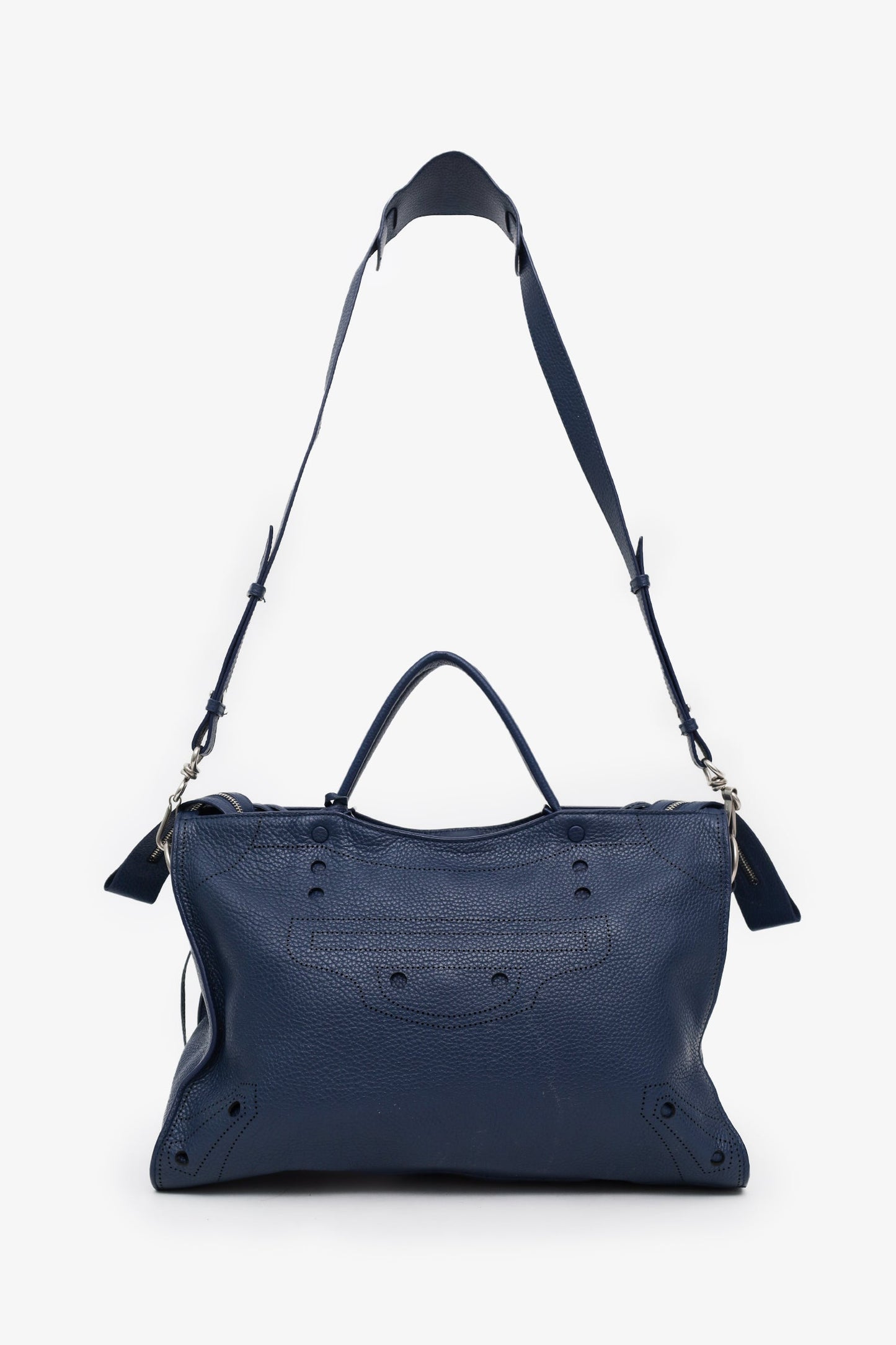 Balenciaga Blue Leather Blackout City Bag With Strap