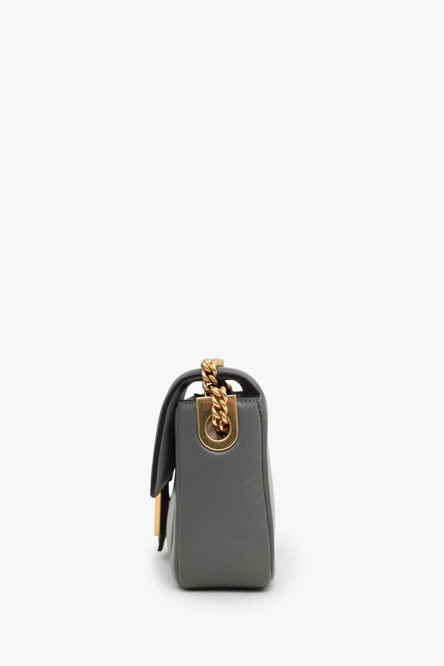 Fendi Grey Leather Baguette Chain Midi Shoulder Bag GHW
