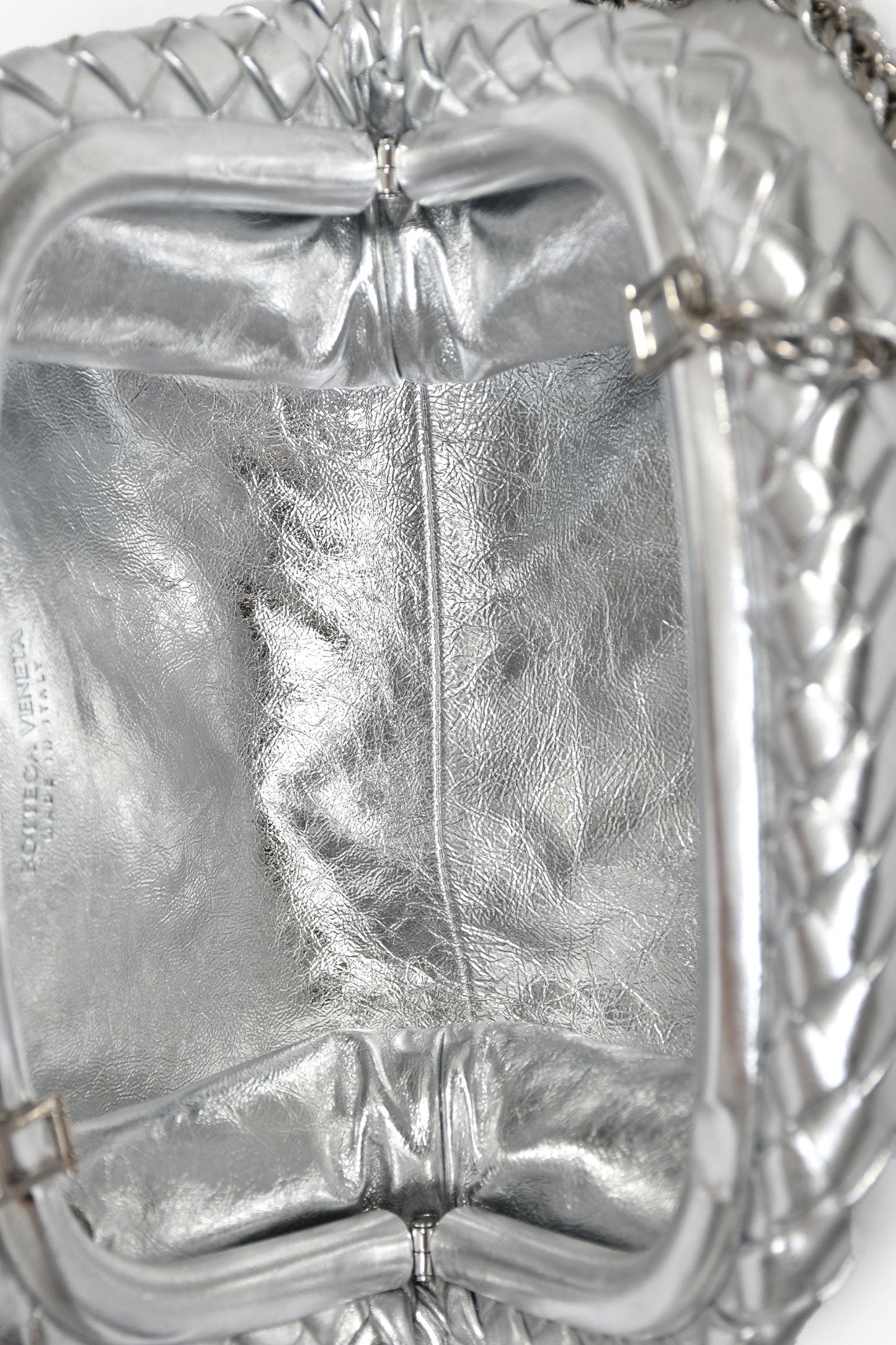 Bottega Veneta Silver Lauren 1980 Intrecciato Leather Shoulder Bag