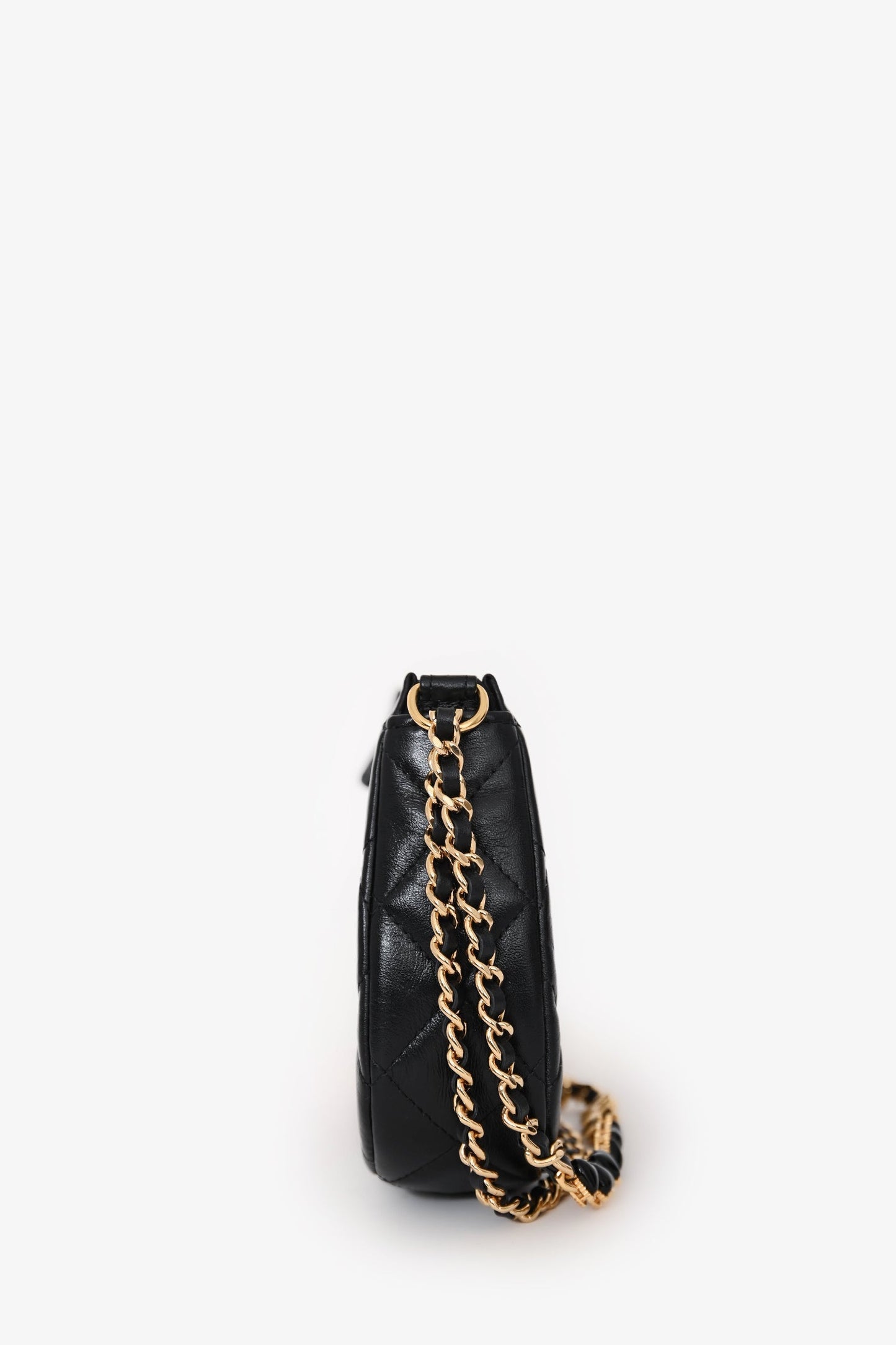 Chanel™ Black Quilted Lambskin Mini Hobo Shoulder Bag with Heart Chain GHW