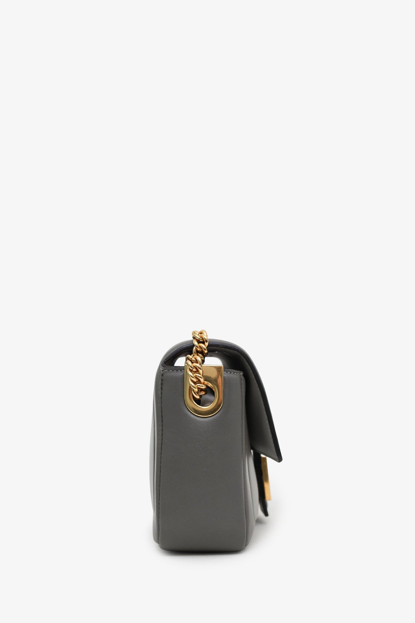 Fendi Grey Leather Baguette Chain Midi Shoulder Bag GHW