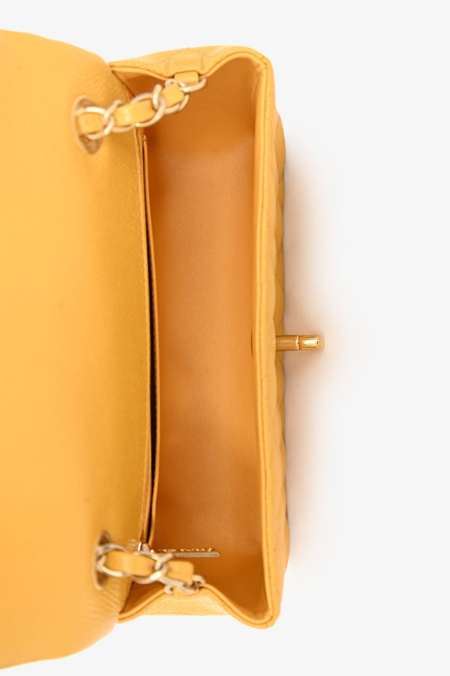 Chanel™ 2015 16 Yellow Caviar Mini Rectangular Classic Single Flap GHW