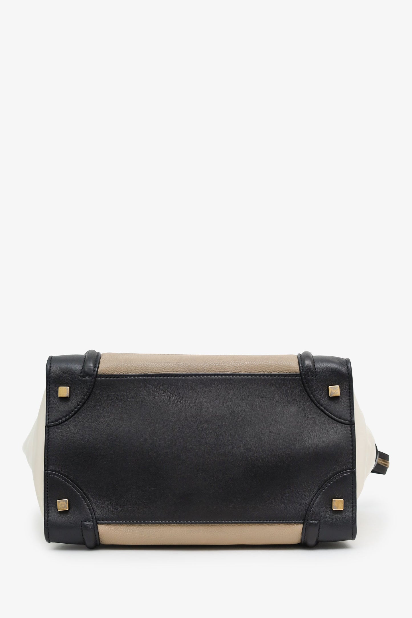 Celine Black/Beige/Cream Leather Mini Luggage Tote