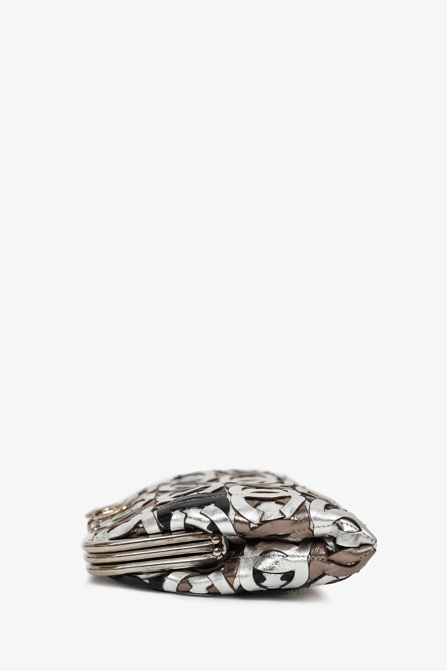 Chanel™ 2008-09 Silver/Black Leather Metallic CC Mixed Frame Clutch