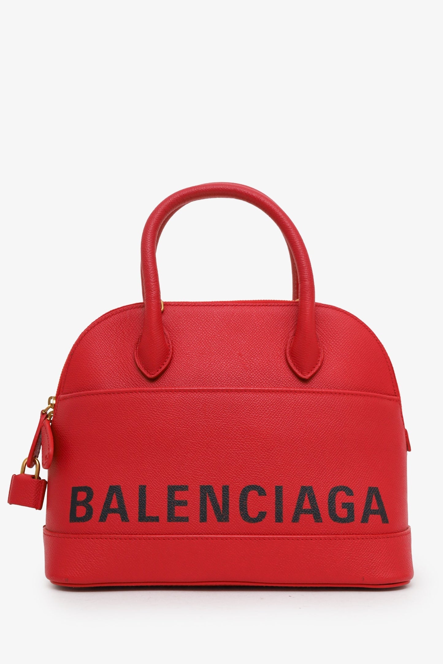 Balenciaga Red Grained Calfskin M Ville Top Handle Bag with Strap