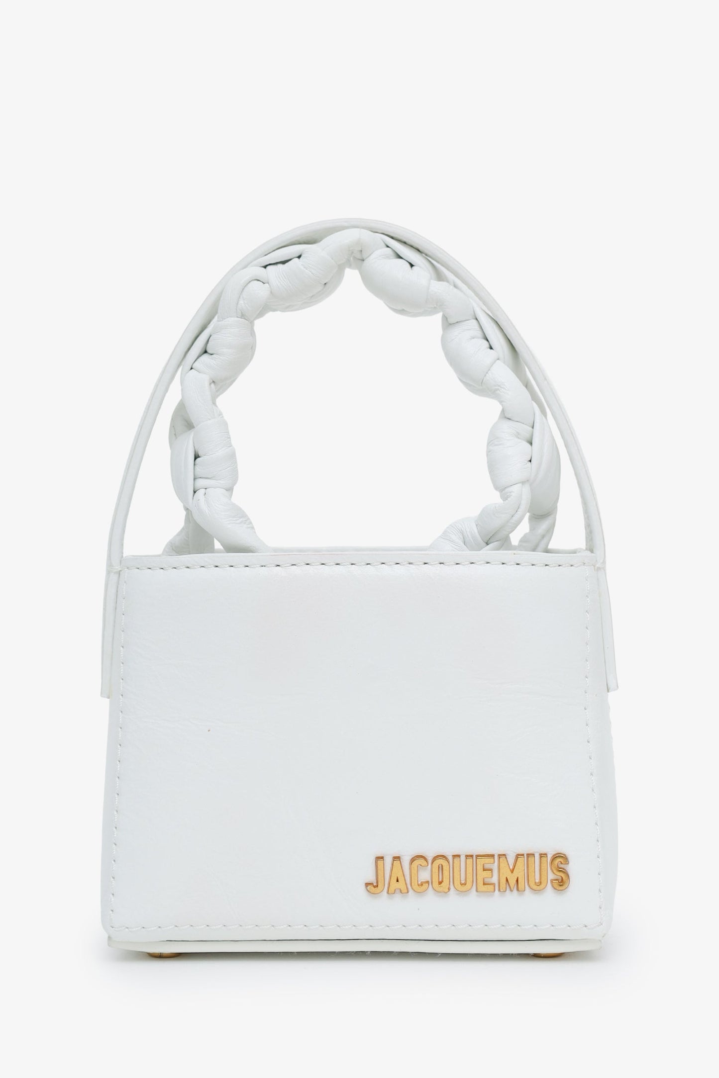 Jacquemus White Leather Braided Top Handle Micro Bag
