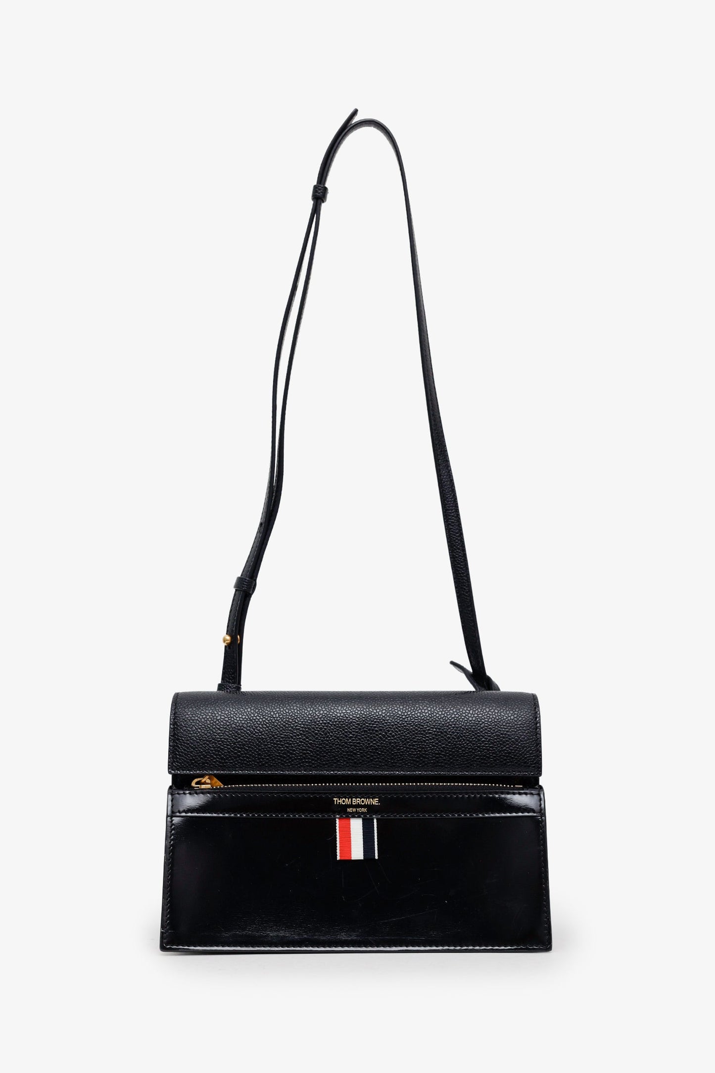 Thom Browne Black Grained Leather Lady Folio Crossbody Bag