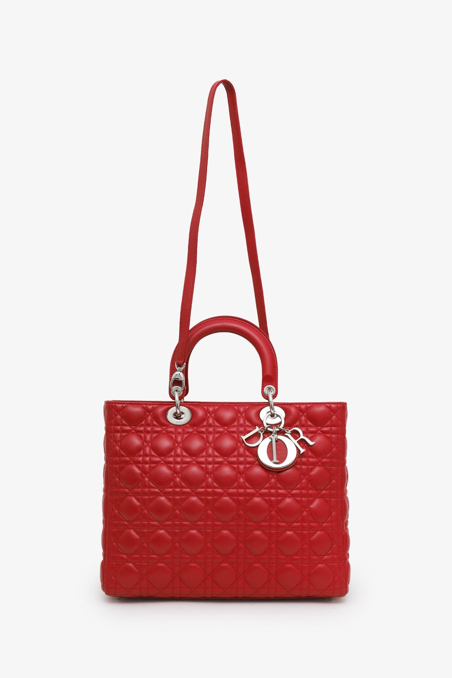 Christian Dior 2012 Red Cannage Lambskin Large Lady Dior with Strap