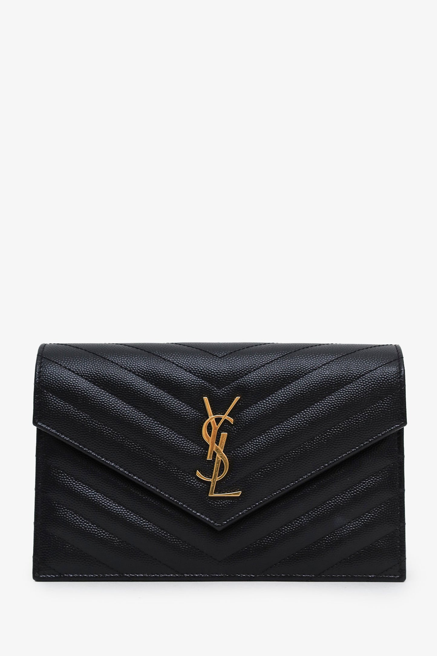 Saint Laurent Black Chevron Leather Small Envelope Wallet On Chain