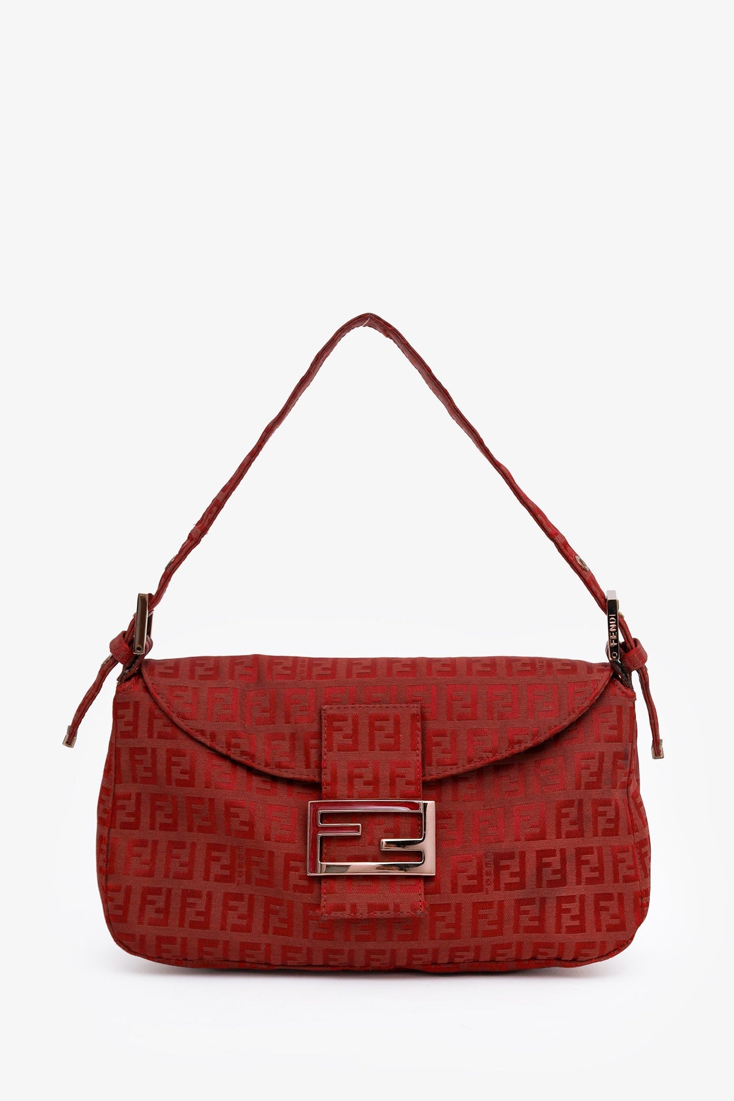 Fendi Red FF Zucca Canvas Baguette Flap Bag