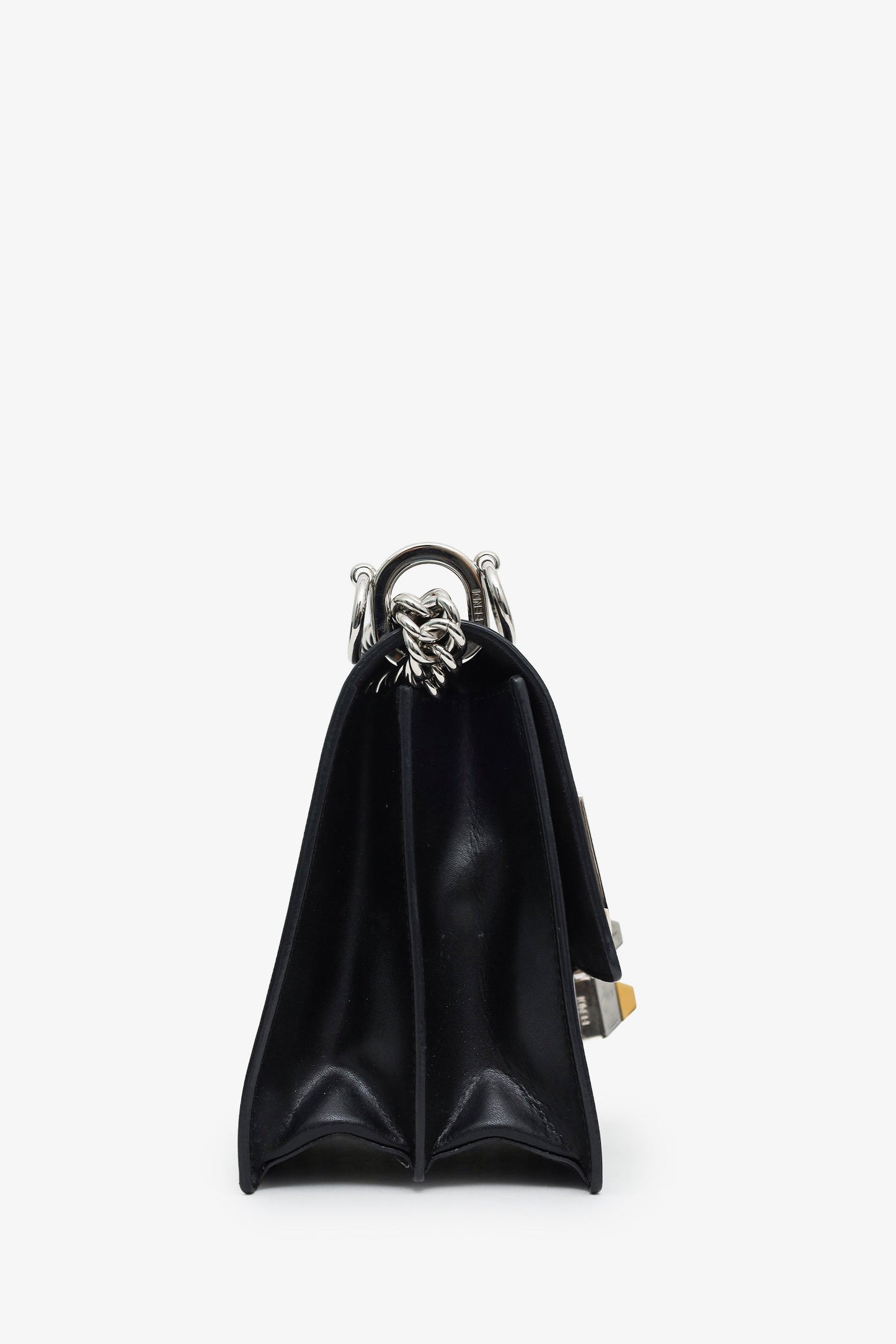 Fendi Black Leather Monster Kan I Shoulder Bag with Fur Handle