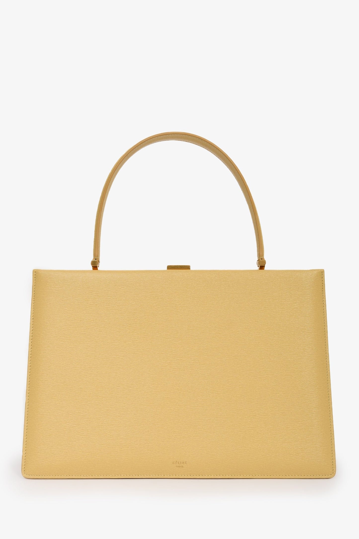 Celine Yellow Leather Clasp Top Handle Bag