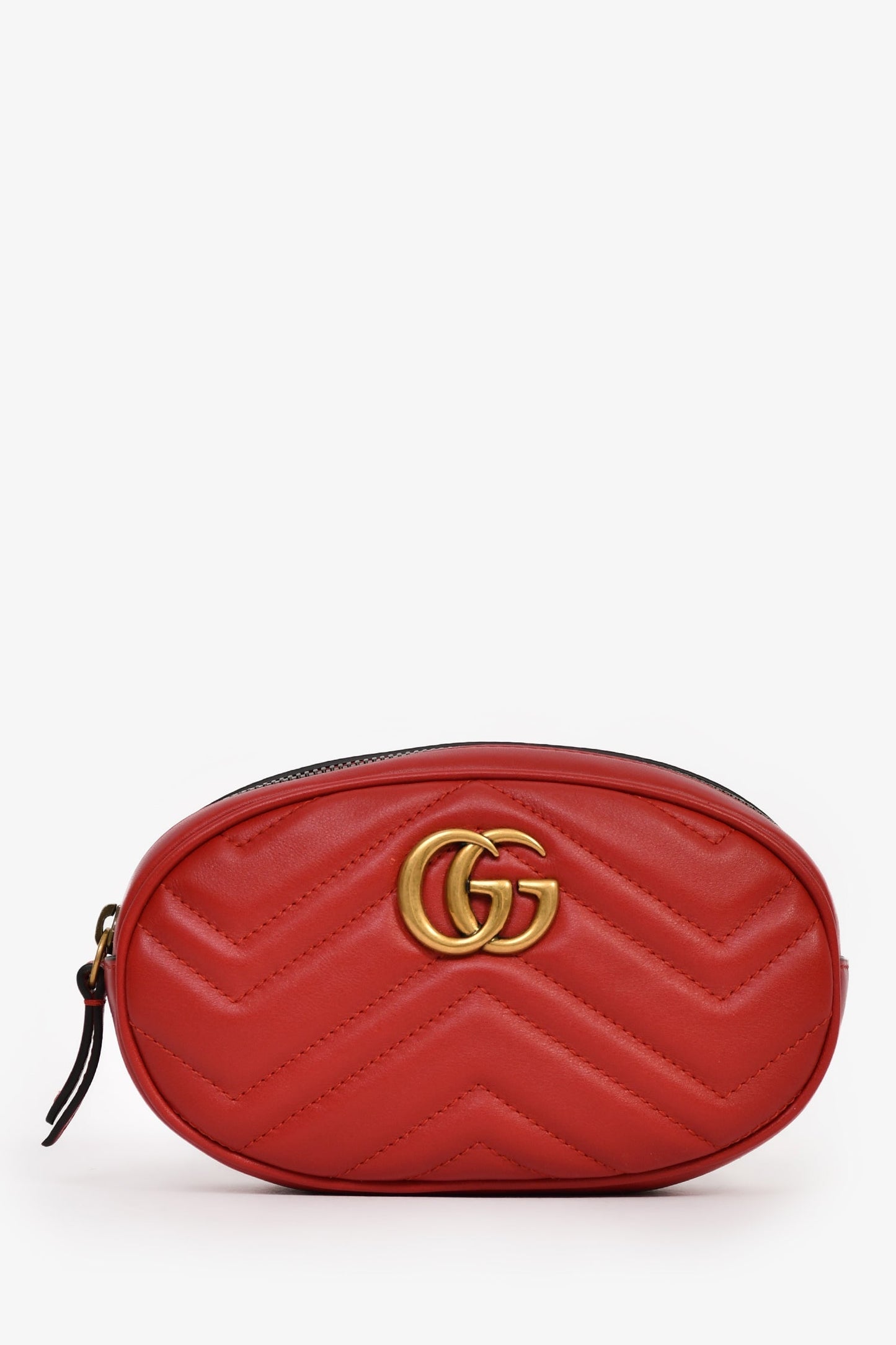 Gucci Red Chevron Leather Marmont Belt Bag