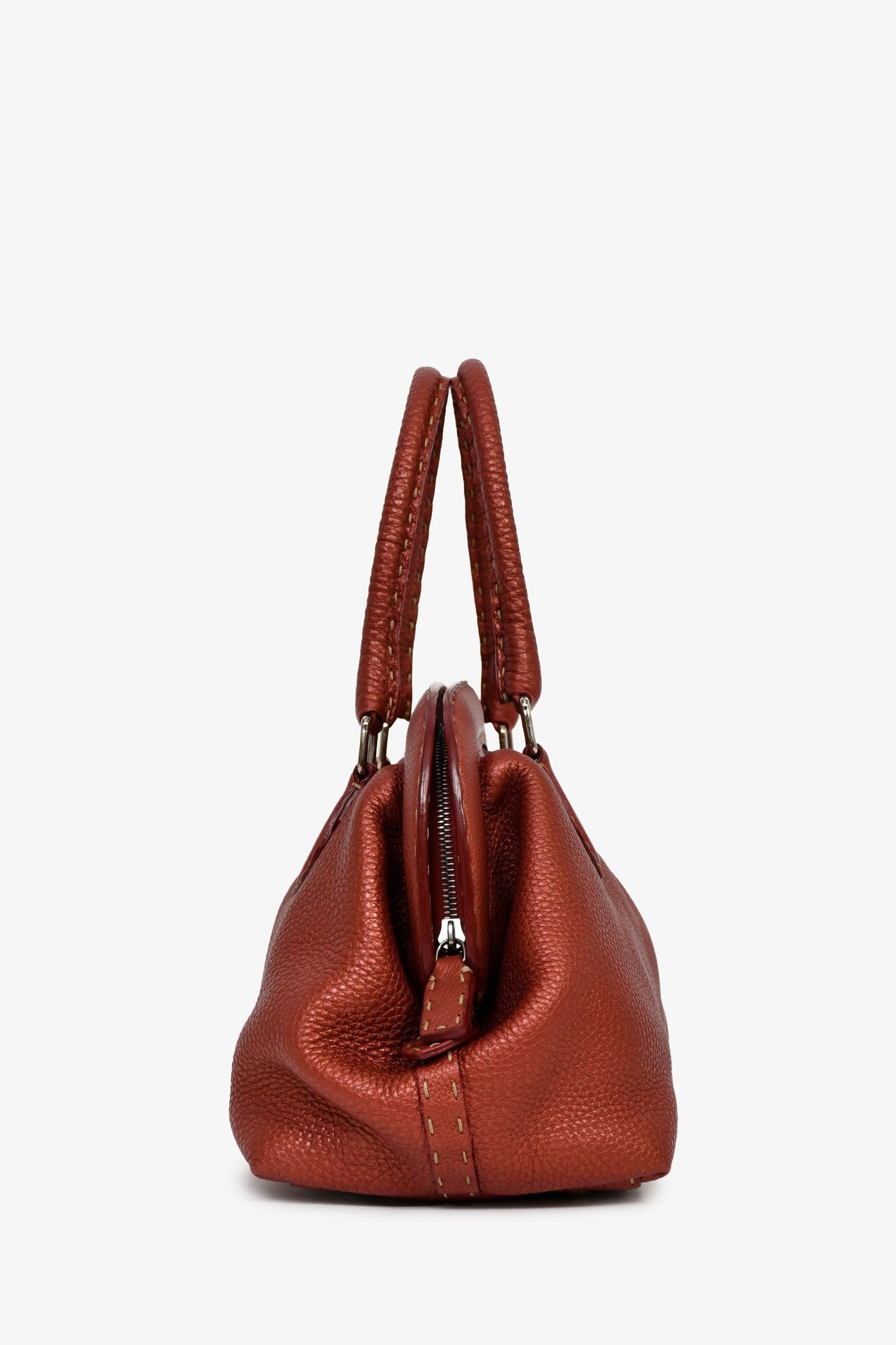 Fendi Red Leather Selleria Top Handle Bag