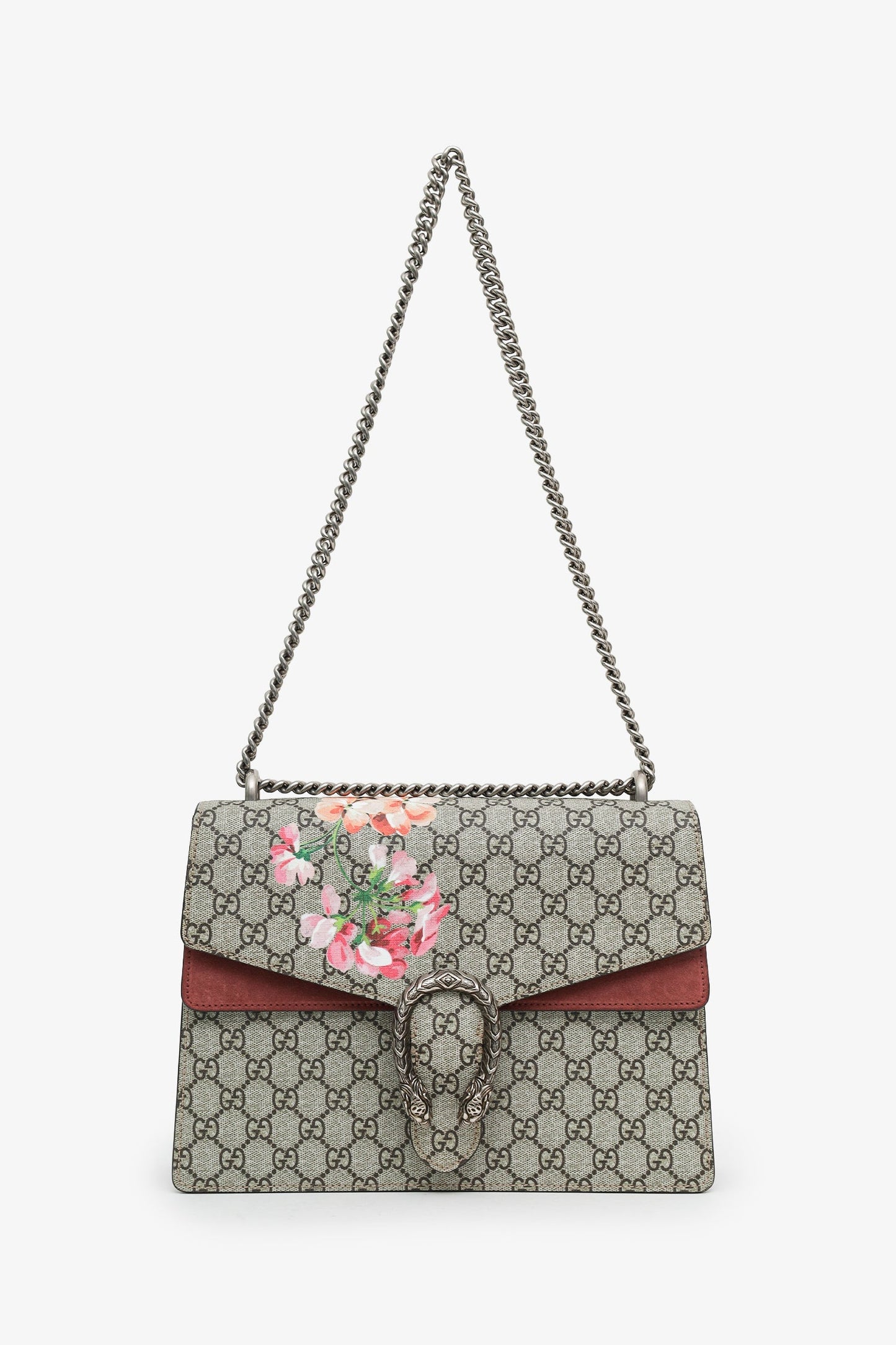 Gucci GG Supreme Blooms Canvas and Burgundy Suede Dionysus Medium Shoulder Bag