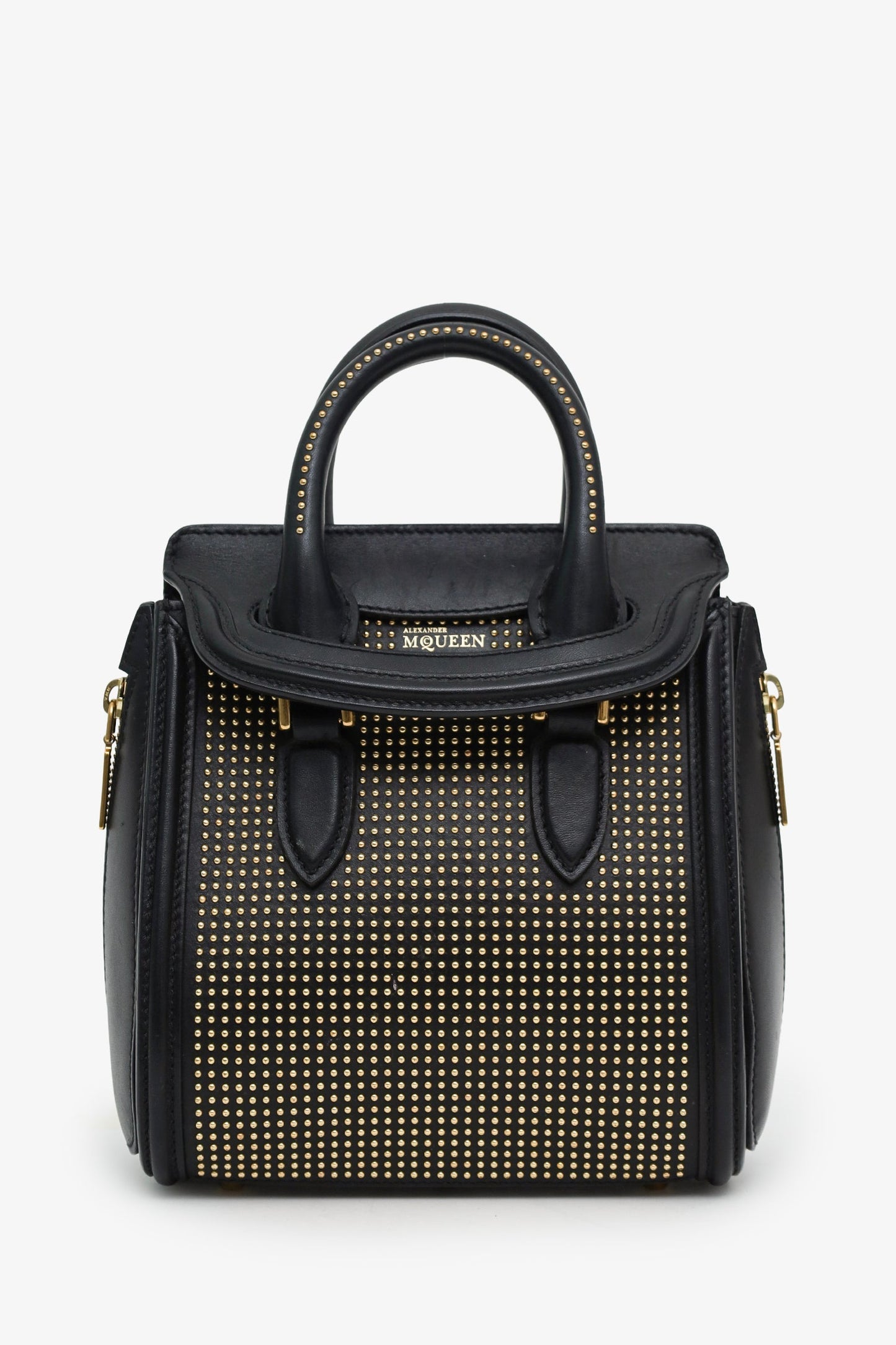 Alexander McQueen Black Leather Mini Studded Heroine Bag with Strap