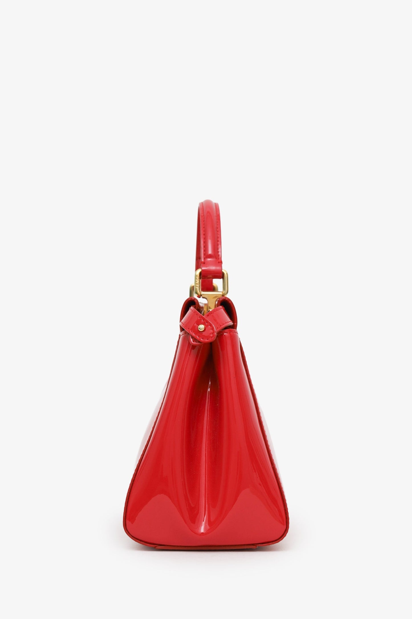 Fendi Red Patent Leather Peekaboo Mini Satchel Bag With Strap