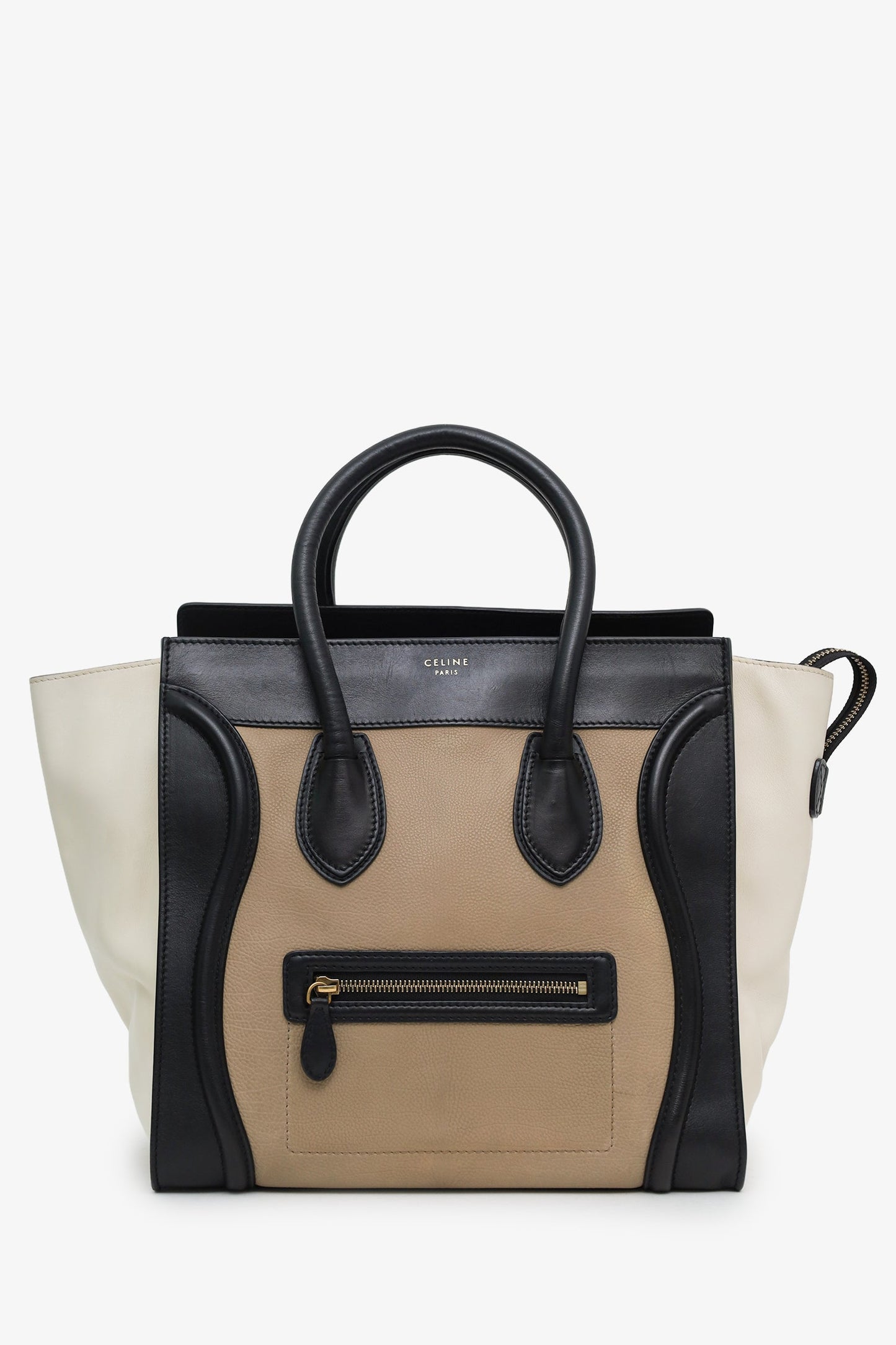 Celine Black/Beige/Cream Leather Mini Luggage Tote