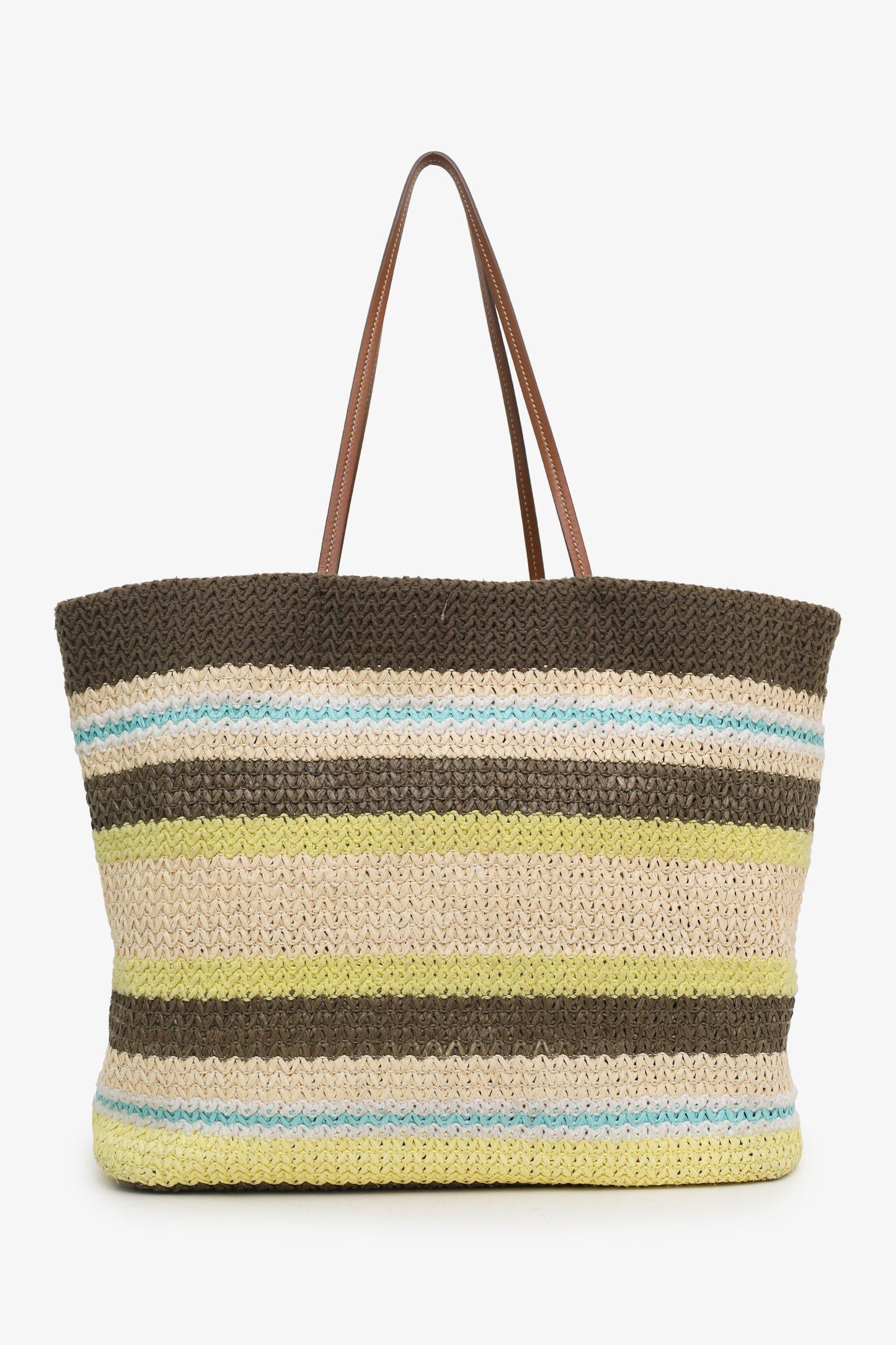 Miu Miu 2025 Limone Natural Raffia Crochet Stripe Tundra Tote Bag