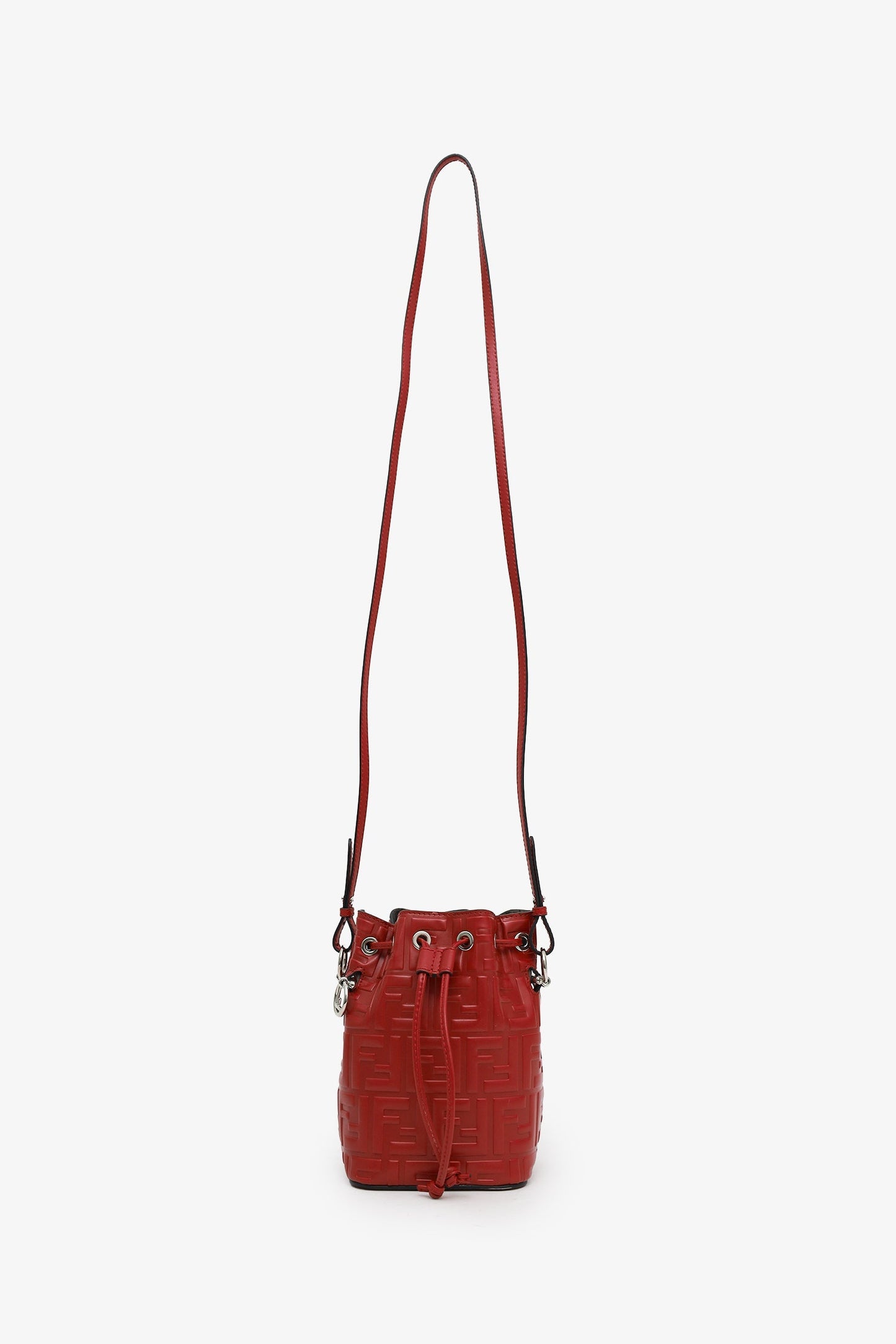 Fendi Red Zucca Leather Mini Mon Tresor Drawstring Bucket Bag