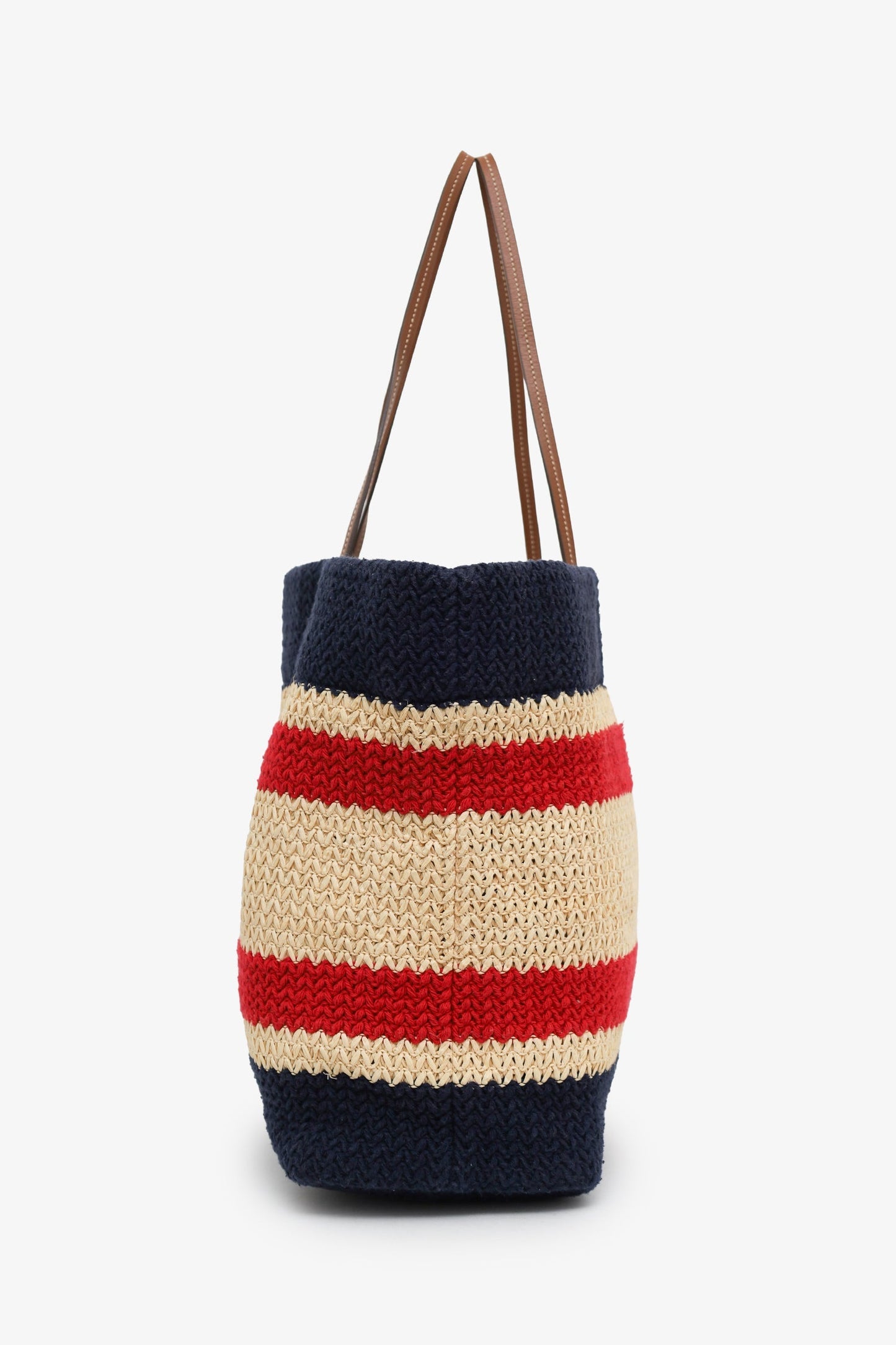 Miu Miu Canvas Knit Stripe Woven Logo-Print Tote Bag