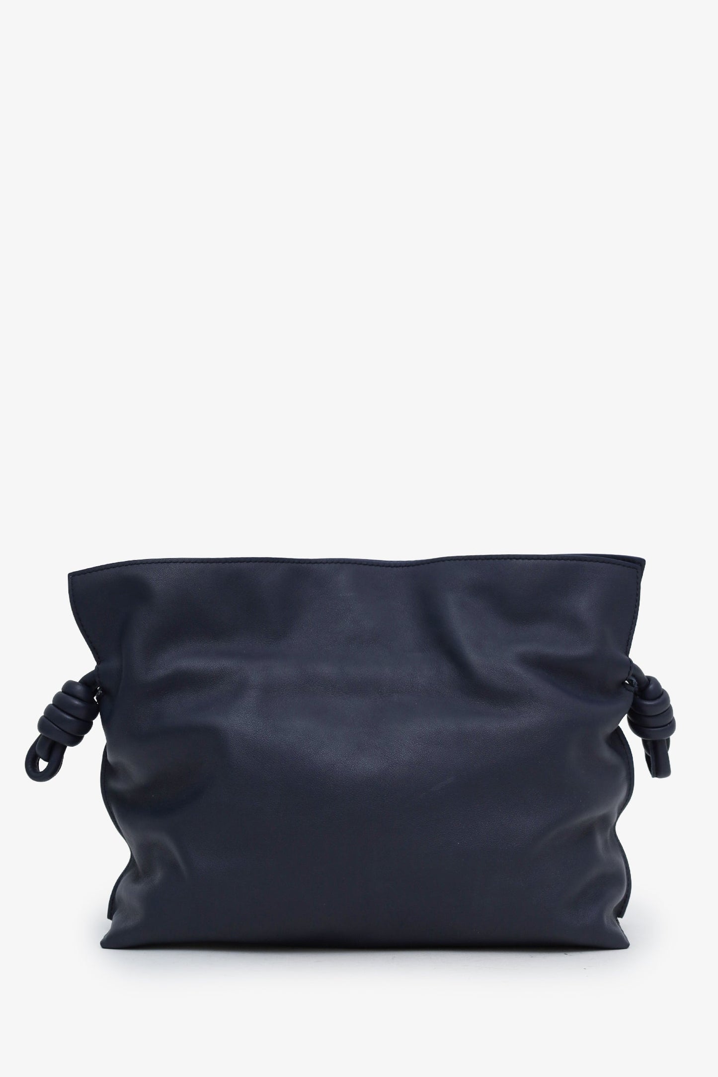 Loewe Navy Leather Medium Flamenco Leather Clutch With Extra Canvas And Woven Spiral Straps