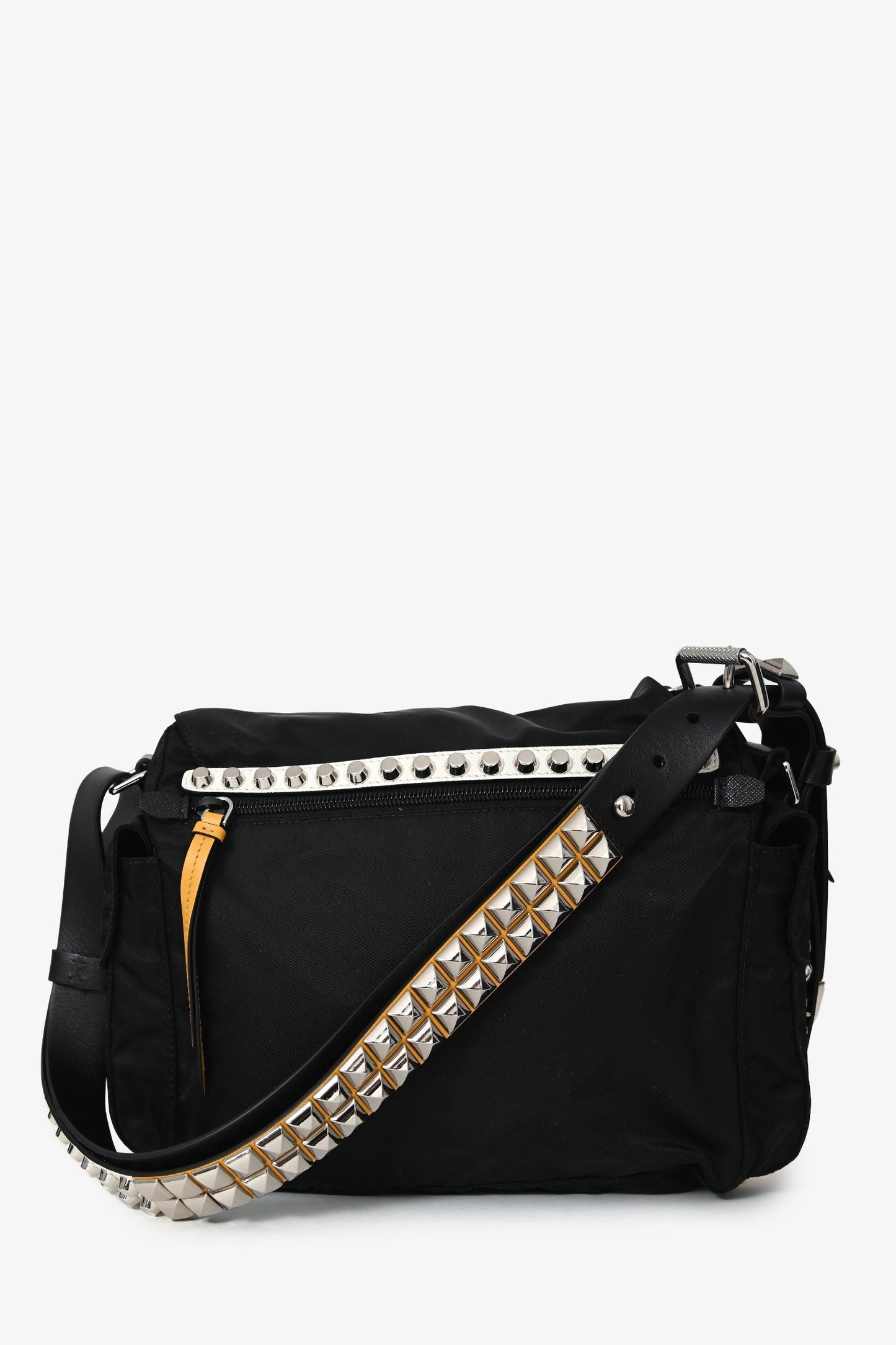 Prada Black Nylon Yellow Leather Studded Messenger Bag