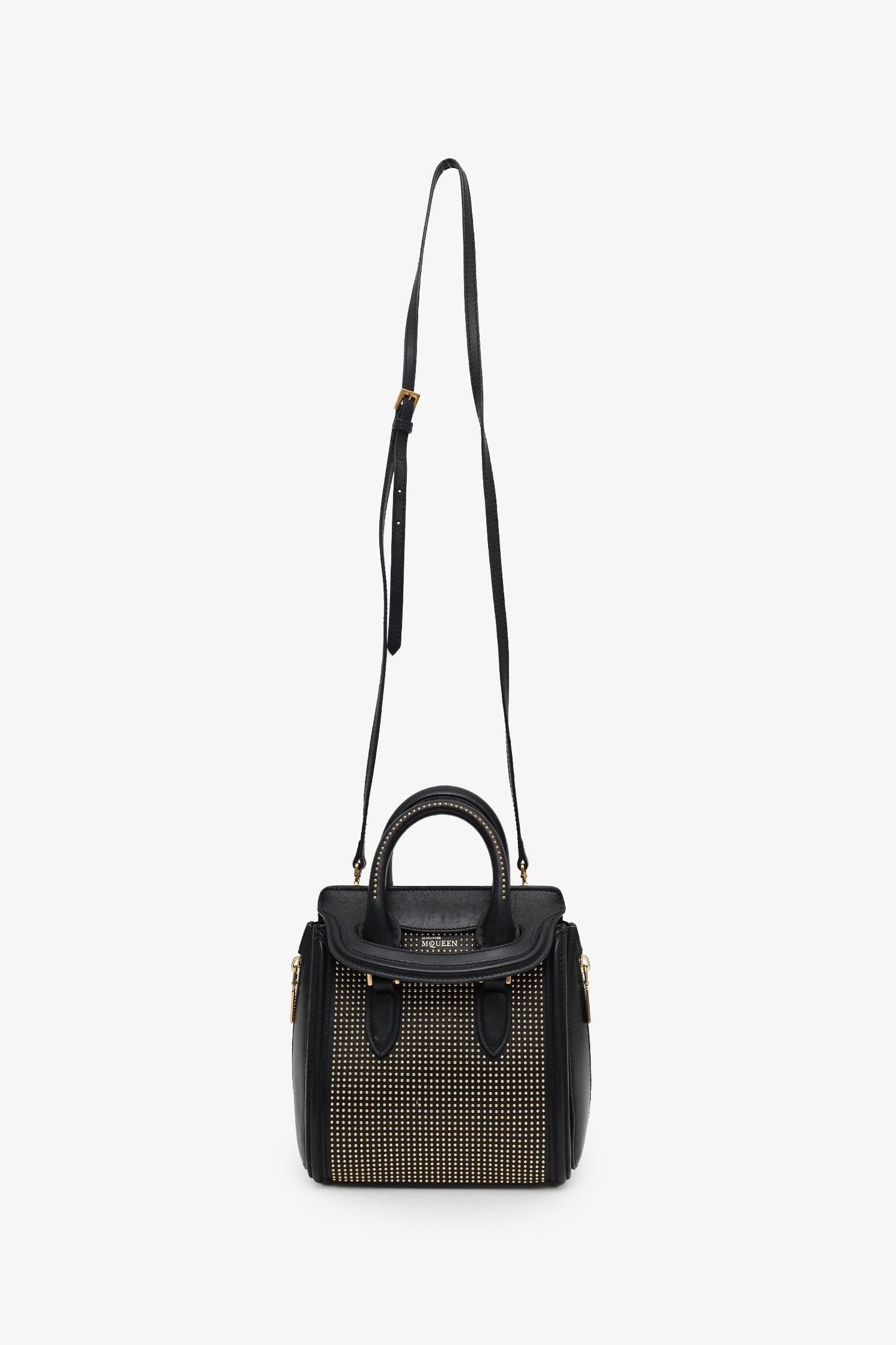 Alexander McQueen Black Leather Mini Studded Heroine Bag with Strap