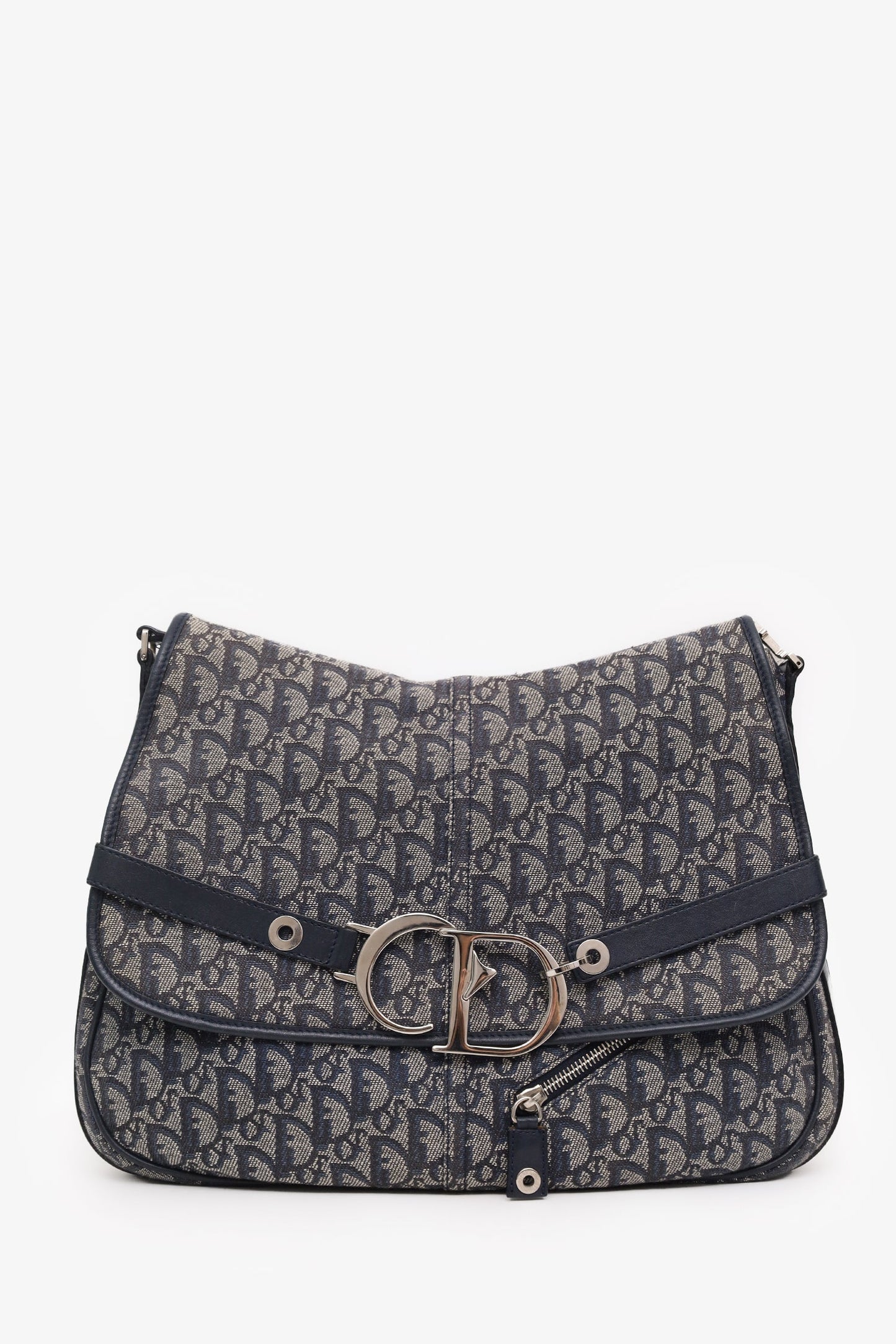 Christian Dior Navy Oblique Trotter Canvas Flap Crossbody Bag
