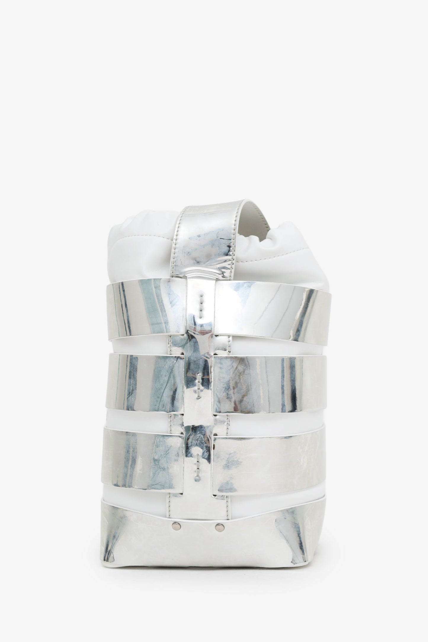 Paco Rabanne Silver Metallic Cage Leather Hobo Mini Bucket Bag