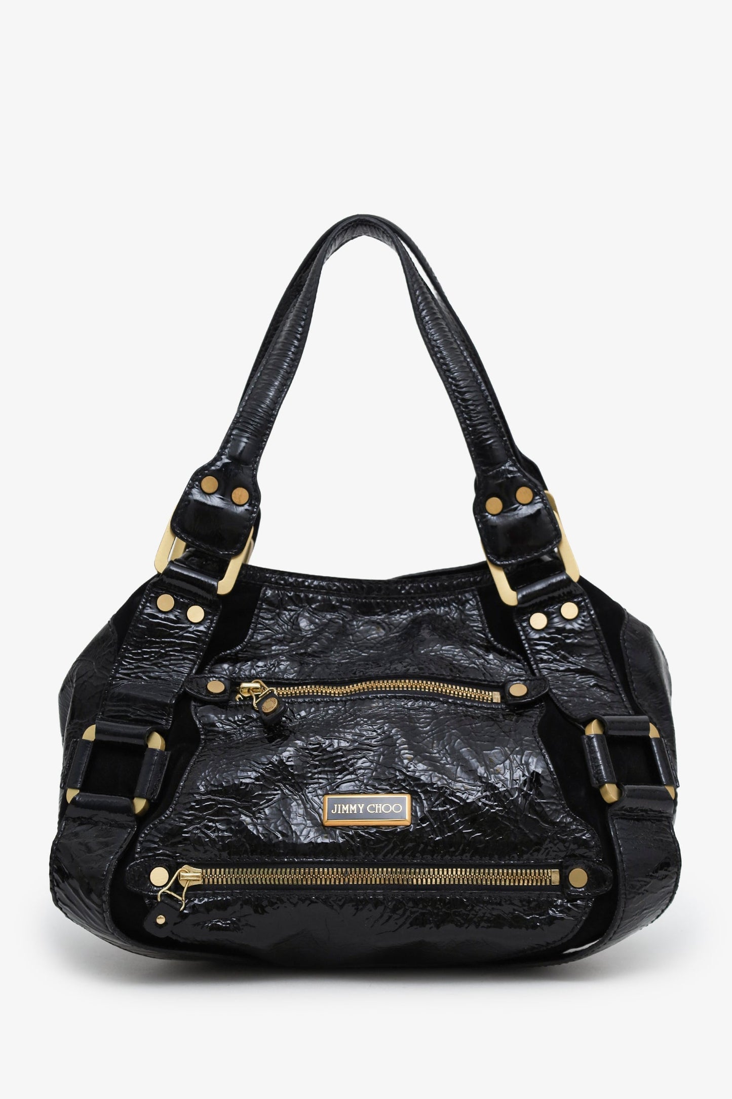 Jimmy Choo Black Patent Leather Mahala Shoulder Bag