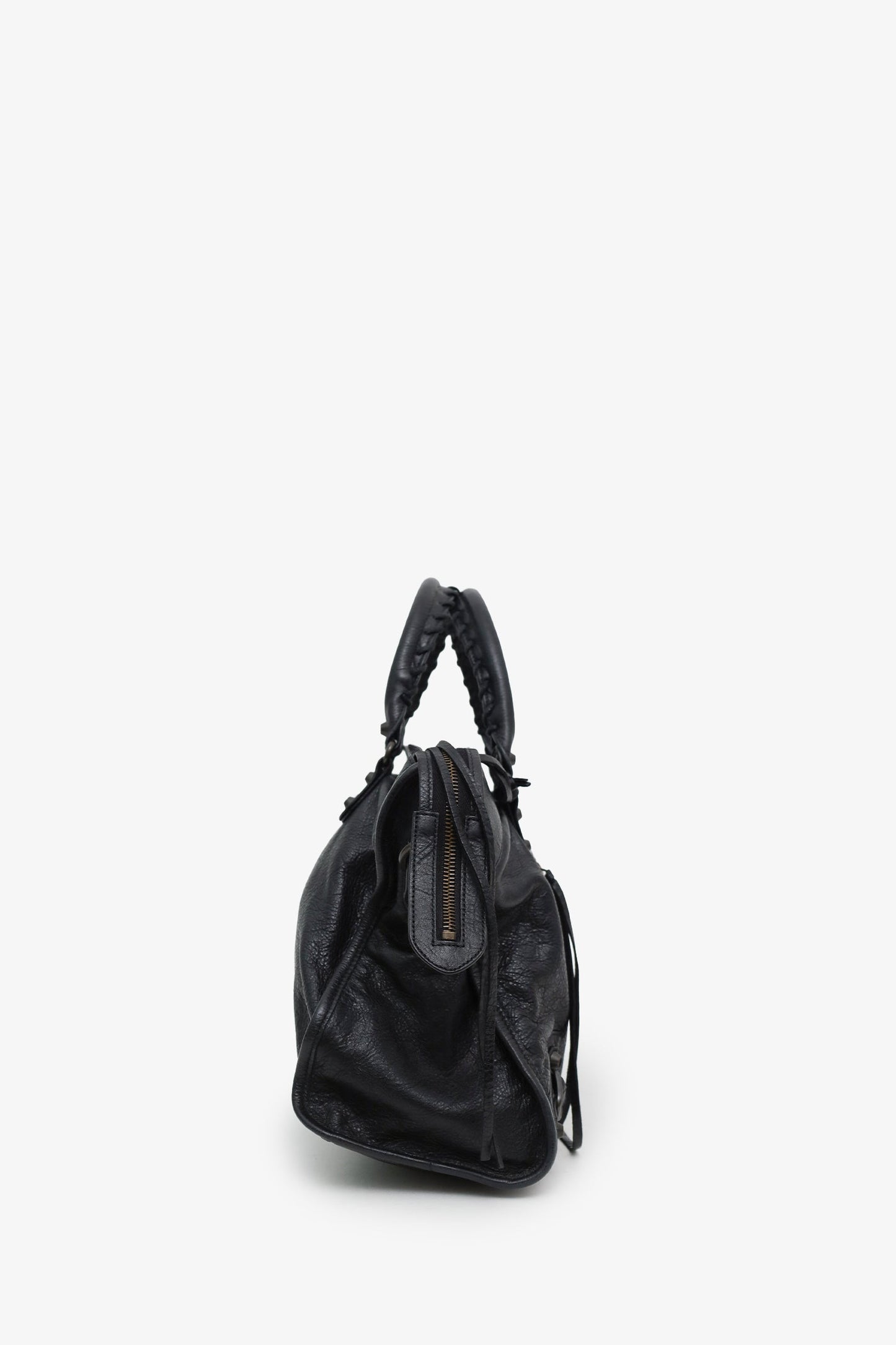 Balenciaga Black Leather Classic Motocross Small City Bag with Strap