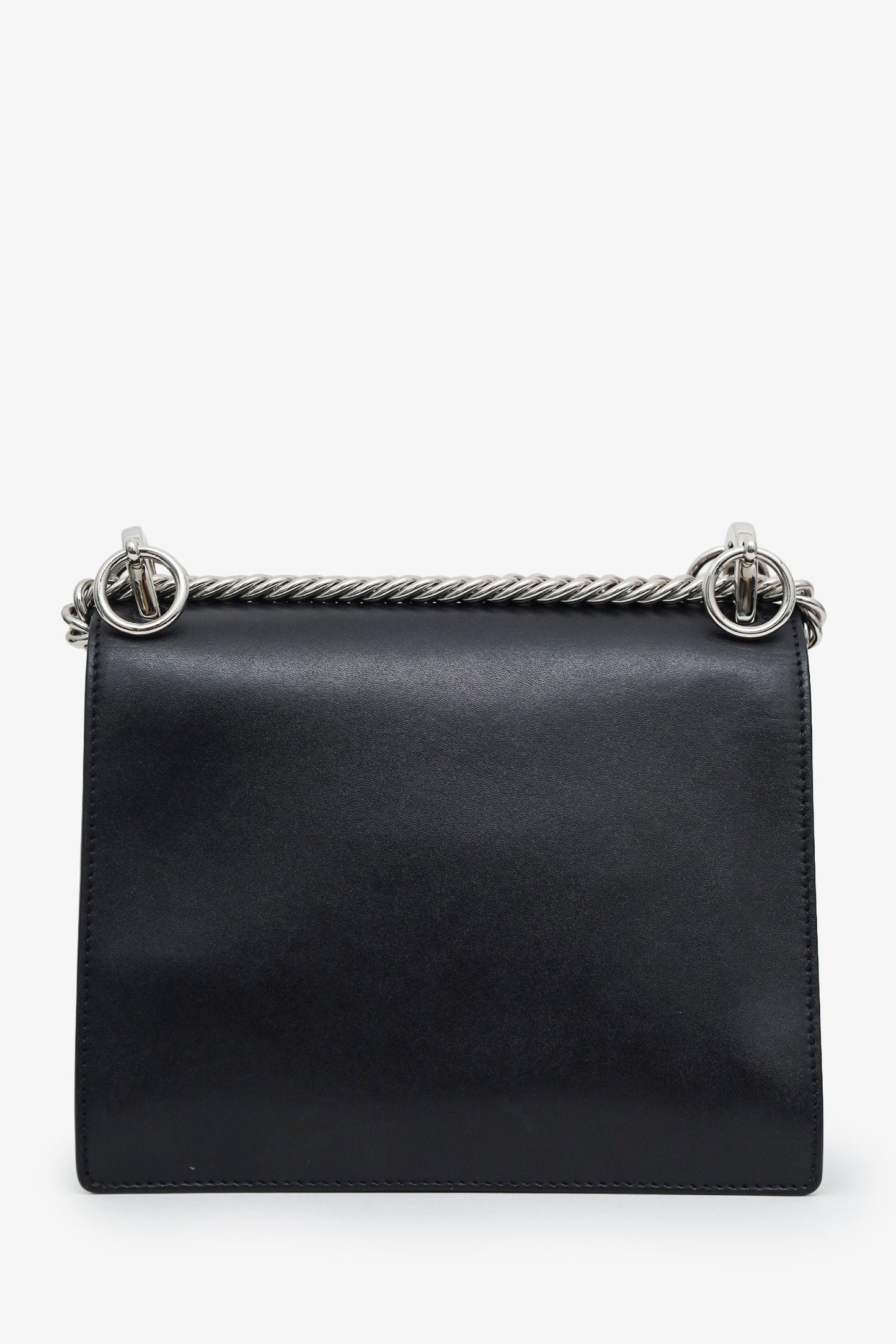 Fendi Black Leather Monster Kan I Shoulder Bag with Fur Handle