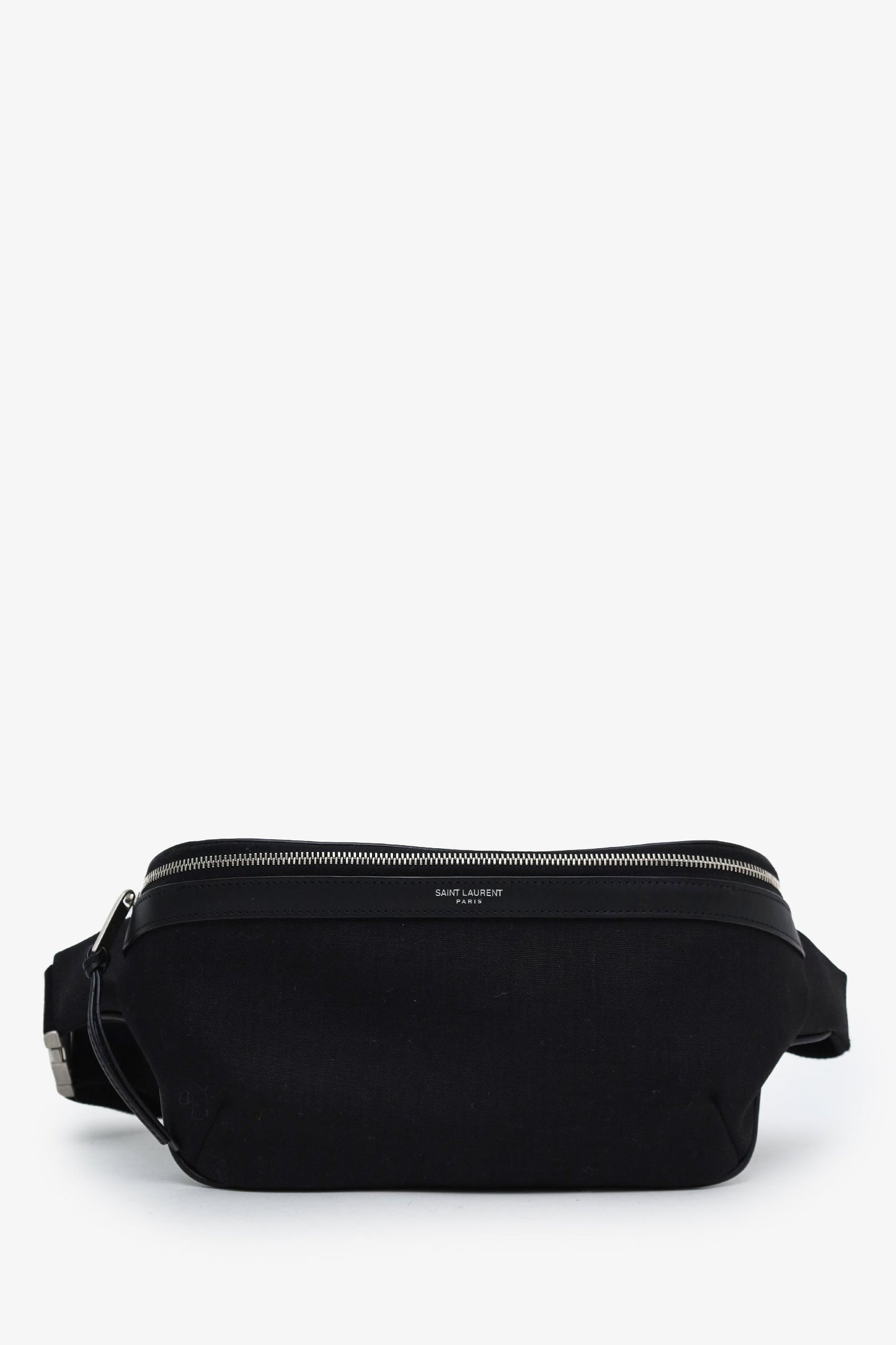 Saint Laurent Black Canvas Leather Trimmed Belt Bag