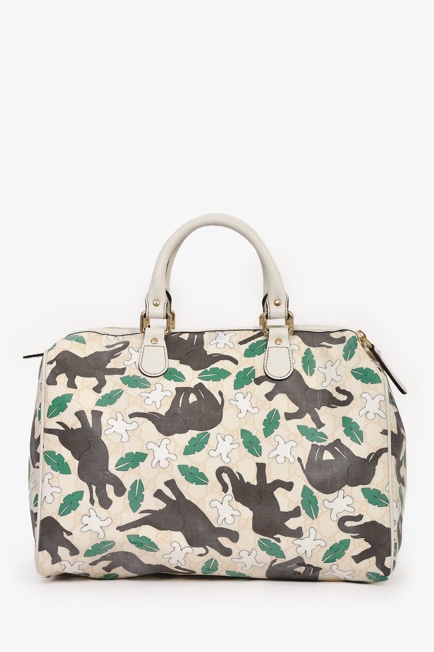 Gucci Beige/Green Canvas 'Unicef' Elephant Graphic GG Boston Bag