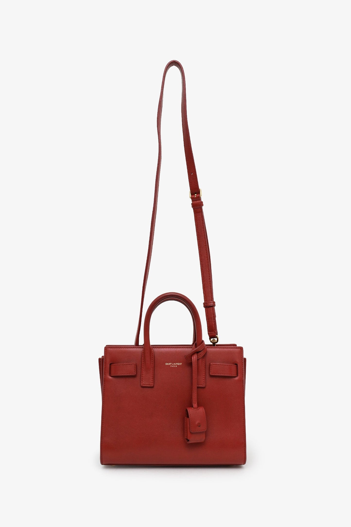 Saint Laurent Burgundy Leather Sac De Jour Nano Tote Bag With Strap