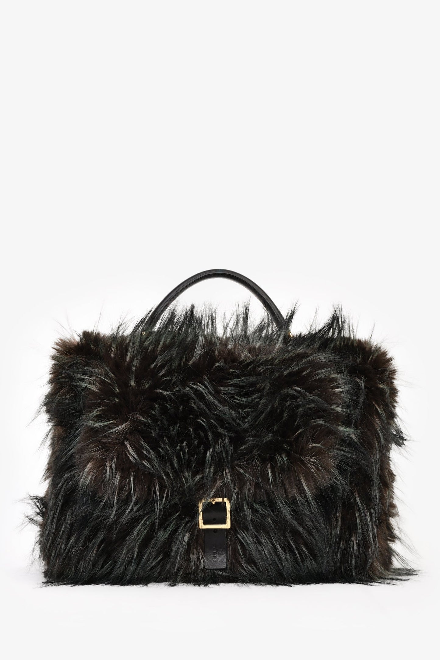 Sacai Black/Green Faux Fur Muff Top Handle Bag