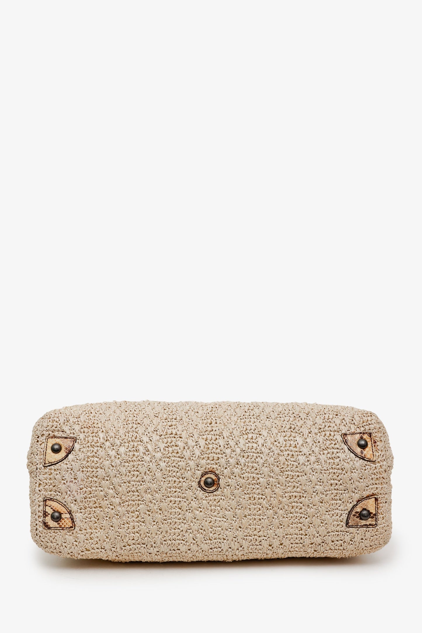 Fendi Beige Raffia and Snakeskin Large Peekaboo Satchel Bag