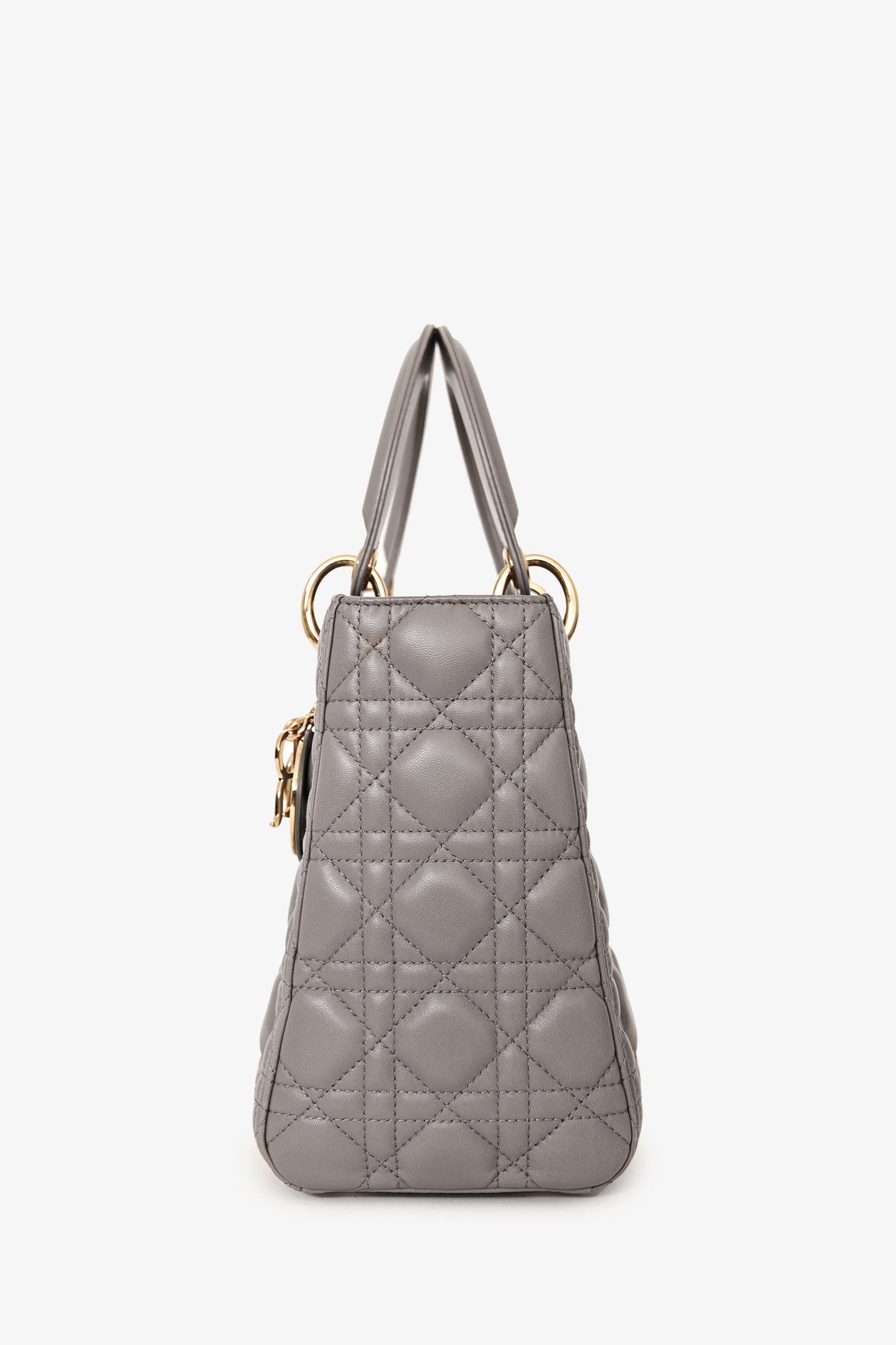 Christian Dior 2017 Grey Nappa Leather Medium Lady Dior With Strap