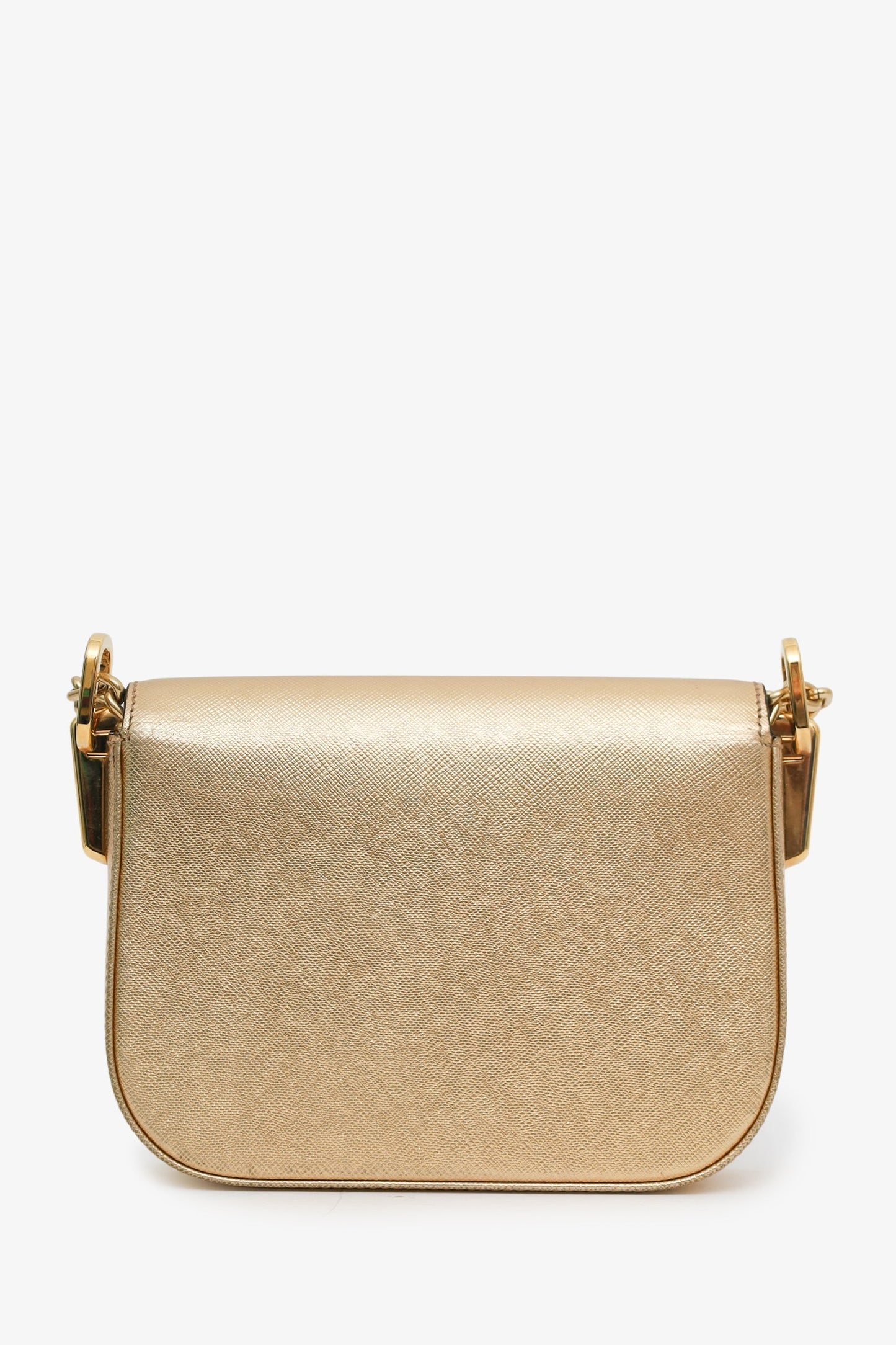 Prada Gold Metallic Saffiano Lux Embleme Flap Shoulder Bag
