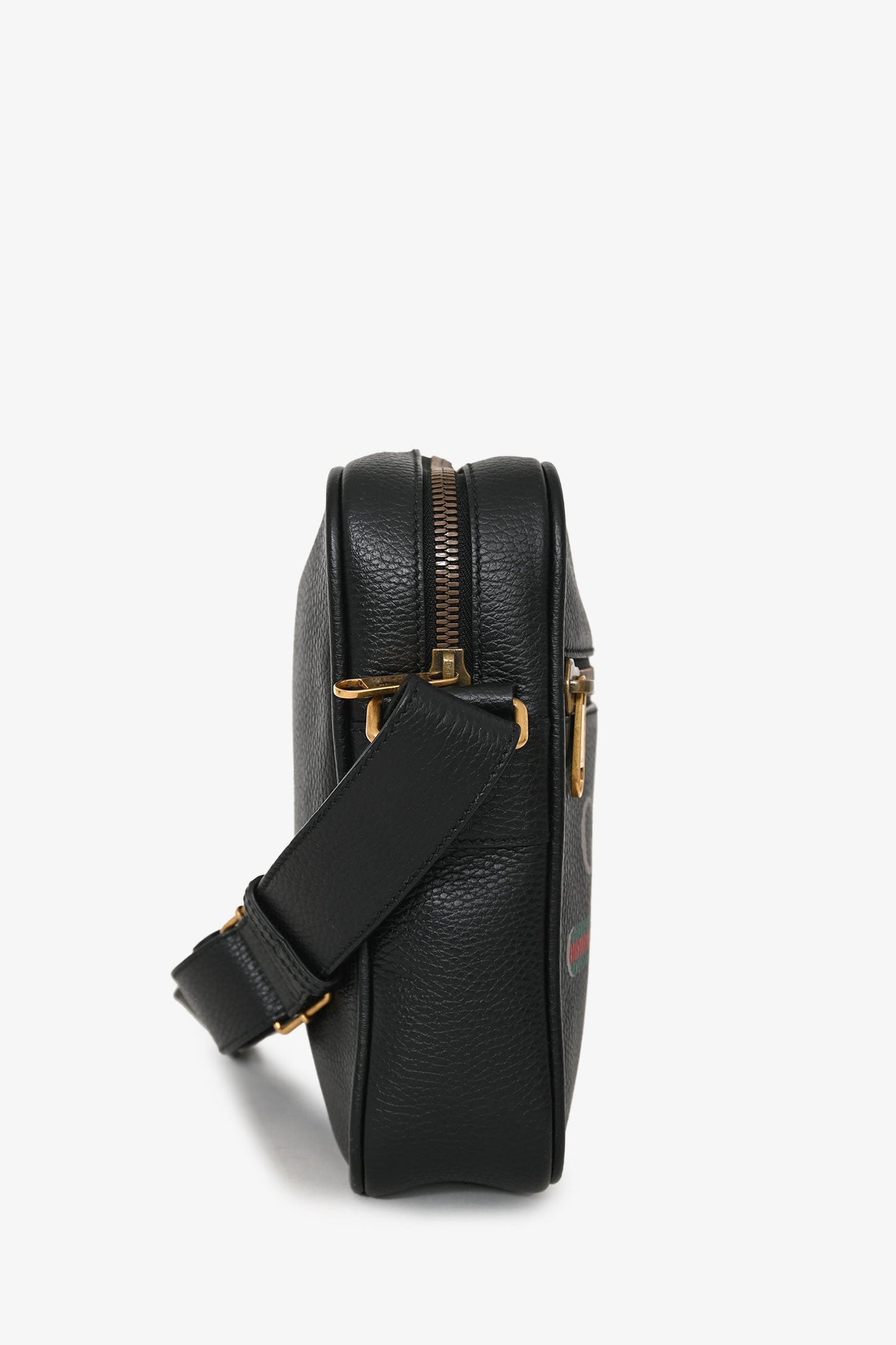 Gucci Black Leather Web Logo Print Messenger Bag