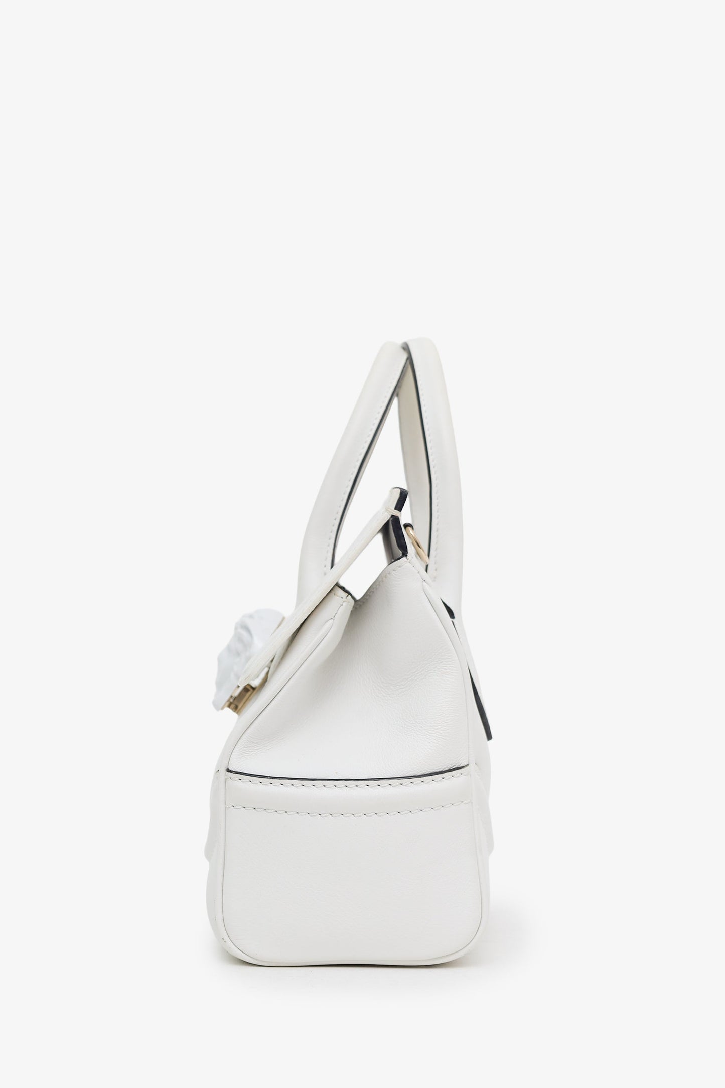Versace White Leather Palazzo Empire Medusa Top Handle Purse with Strap