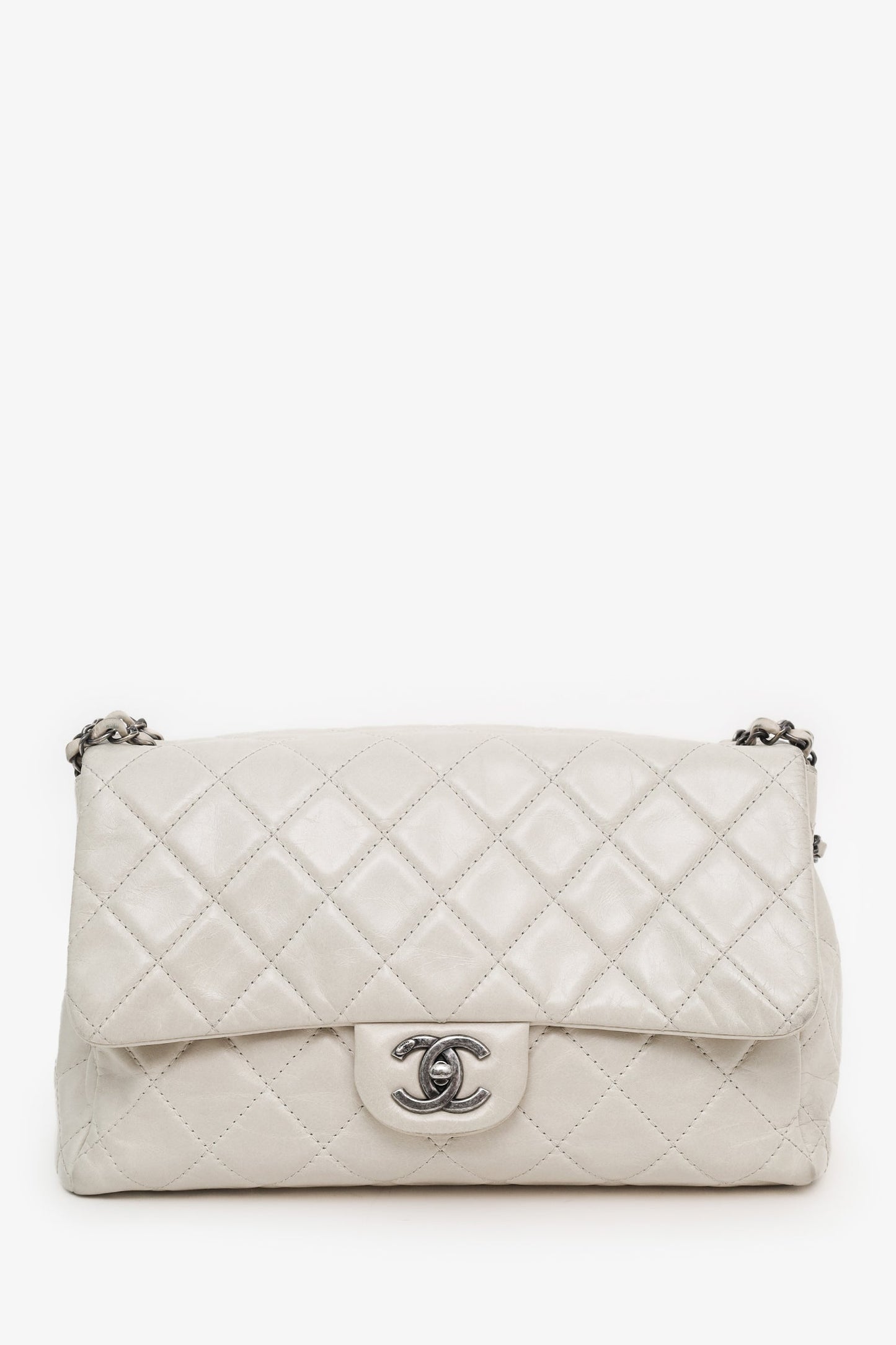 Chanel™ 2014-15 Light Grey Calfskin Quilted Easy Flap Shoulder Bag