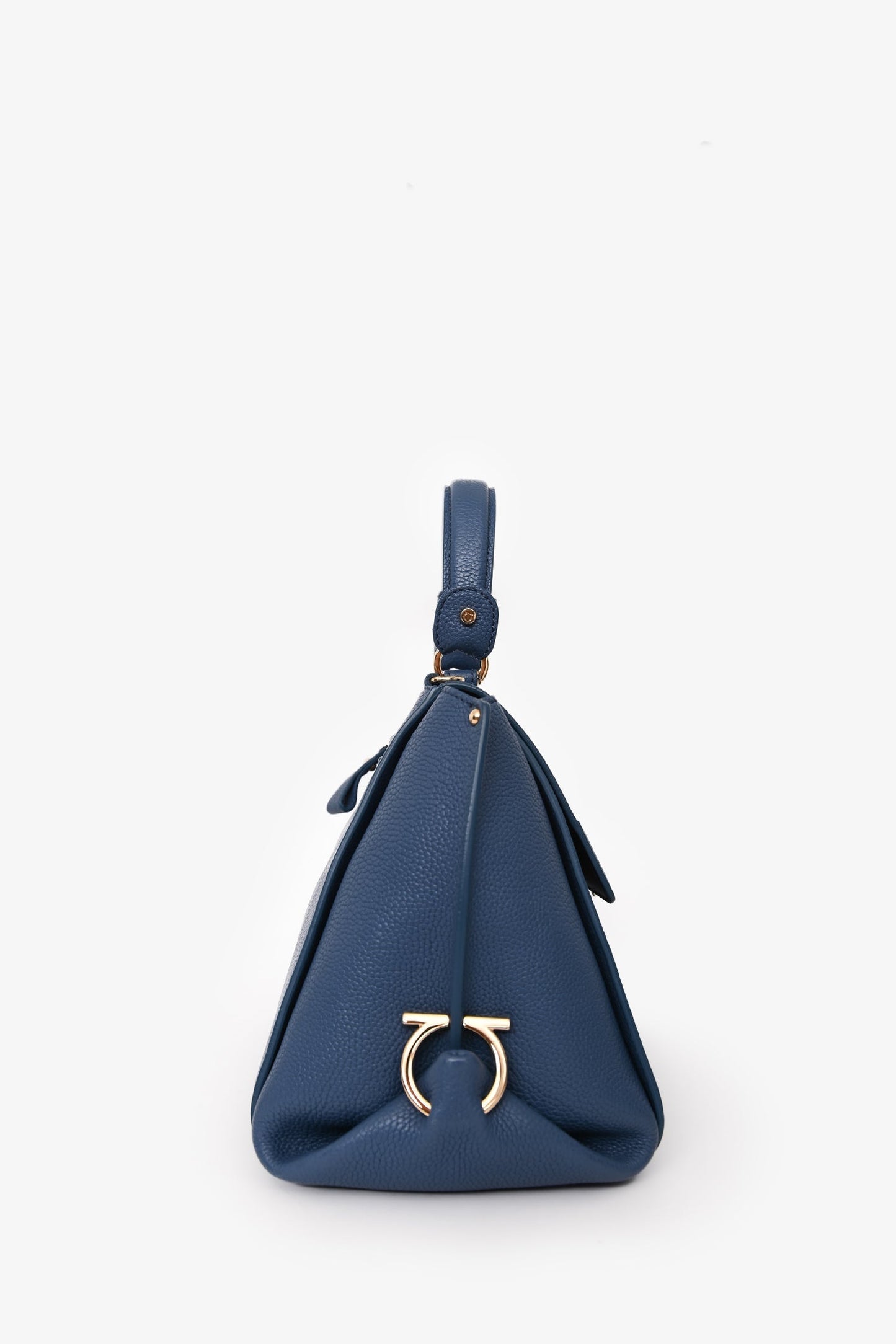 Salvatore Ferragamo Blue Grained Leather Sofia Top Handle With Strap