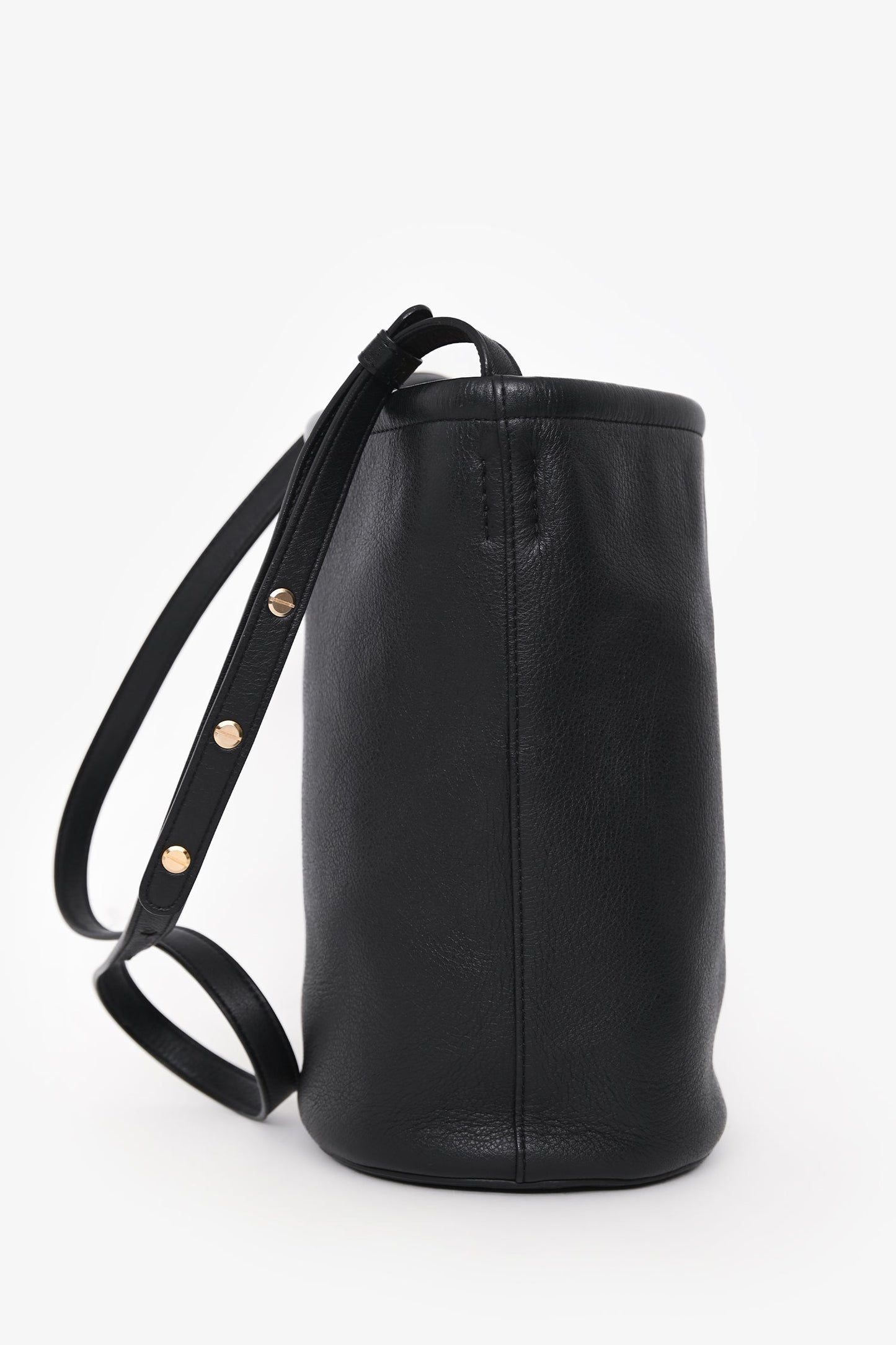 Mansur Gavriel Black Leather Logo Bucket Bag