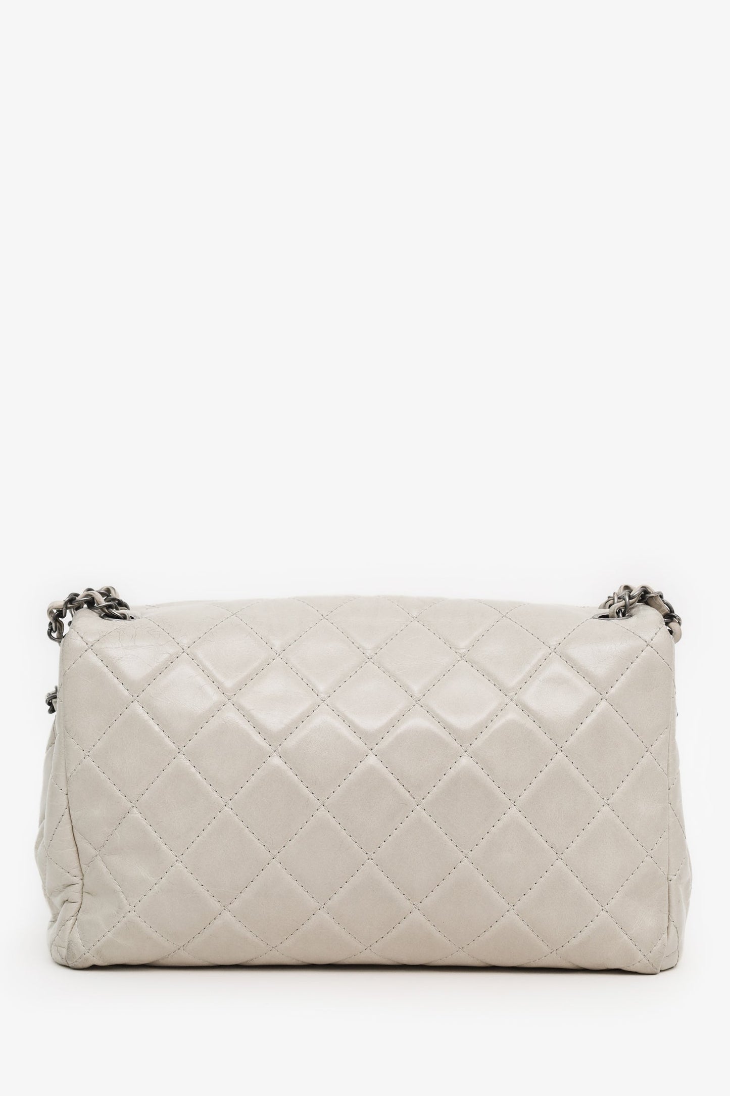 Chanel™ 2014-15 Light Grey Calfskin Quilted Easy Flap Shoulder Bag