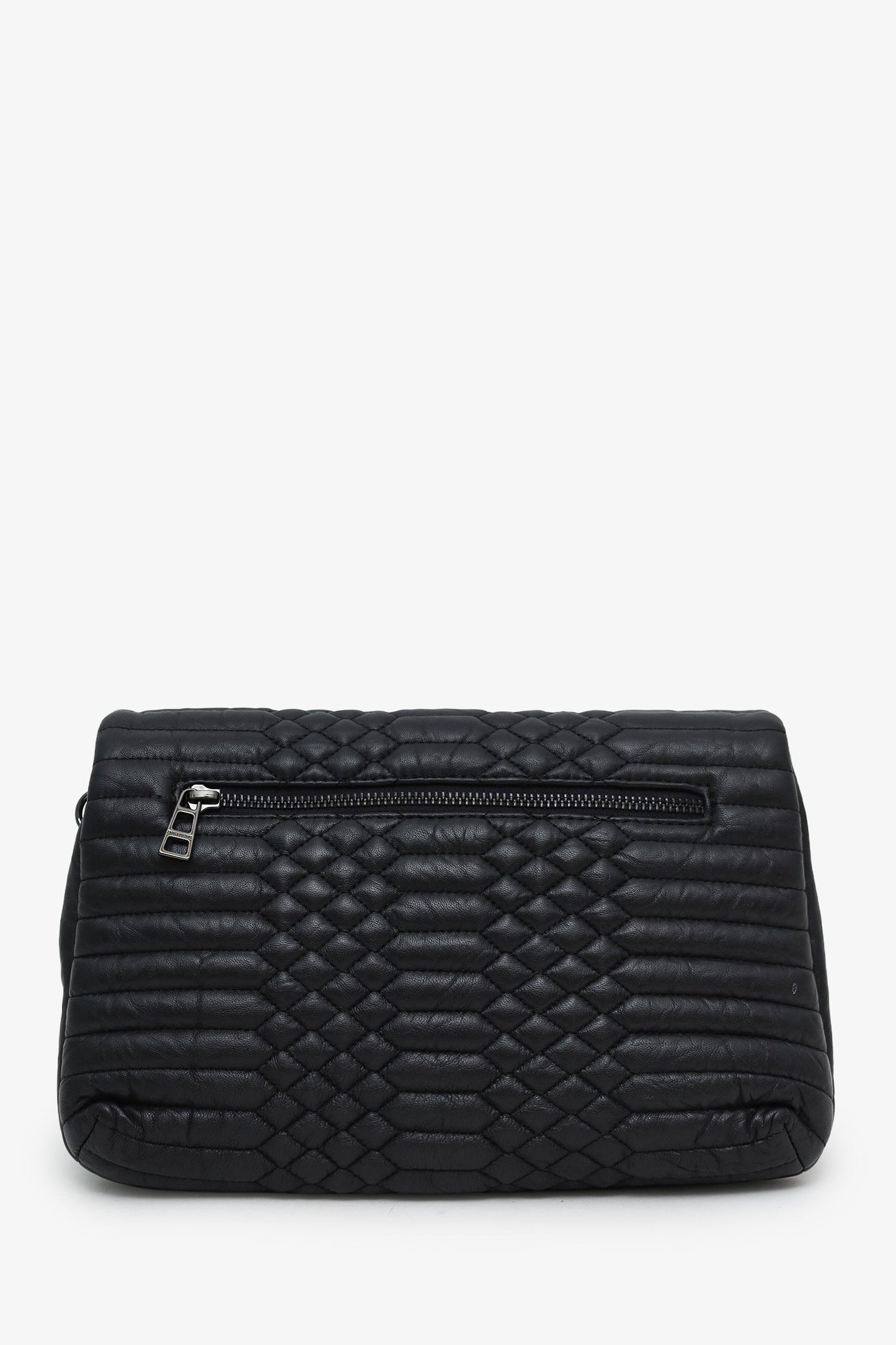 Zadig & Voltaire Black Quilted Leather Rocky Mat Clutch with Chain