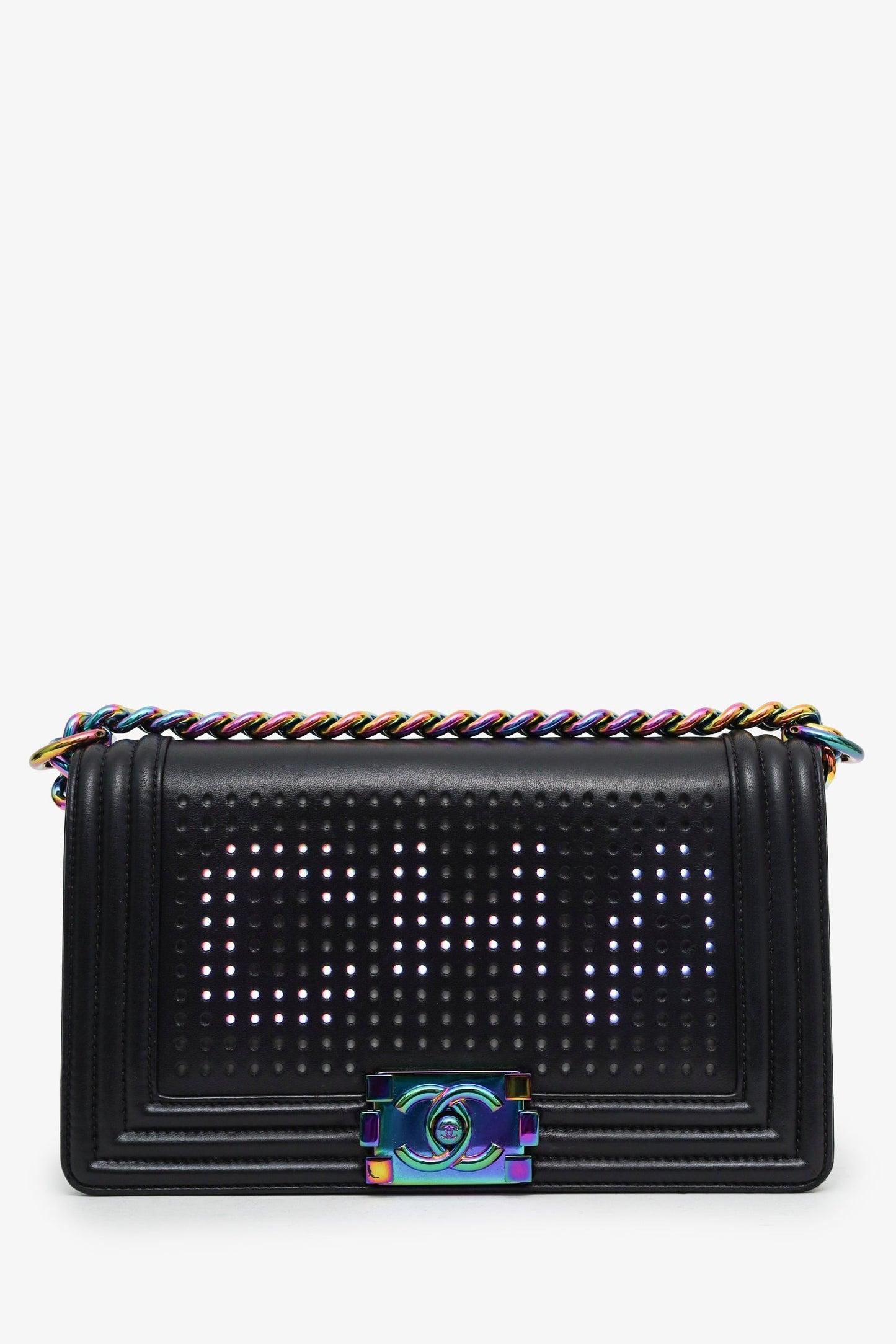 Chanel™ 2017-2018 Black Lambskin LED Medium Boy Bag